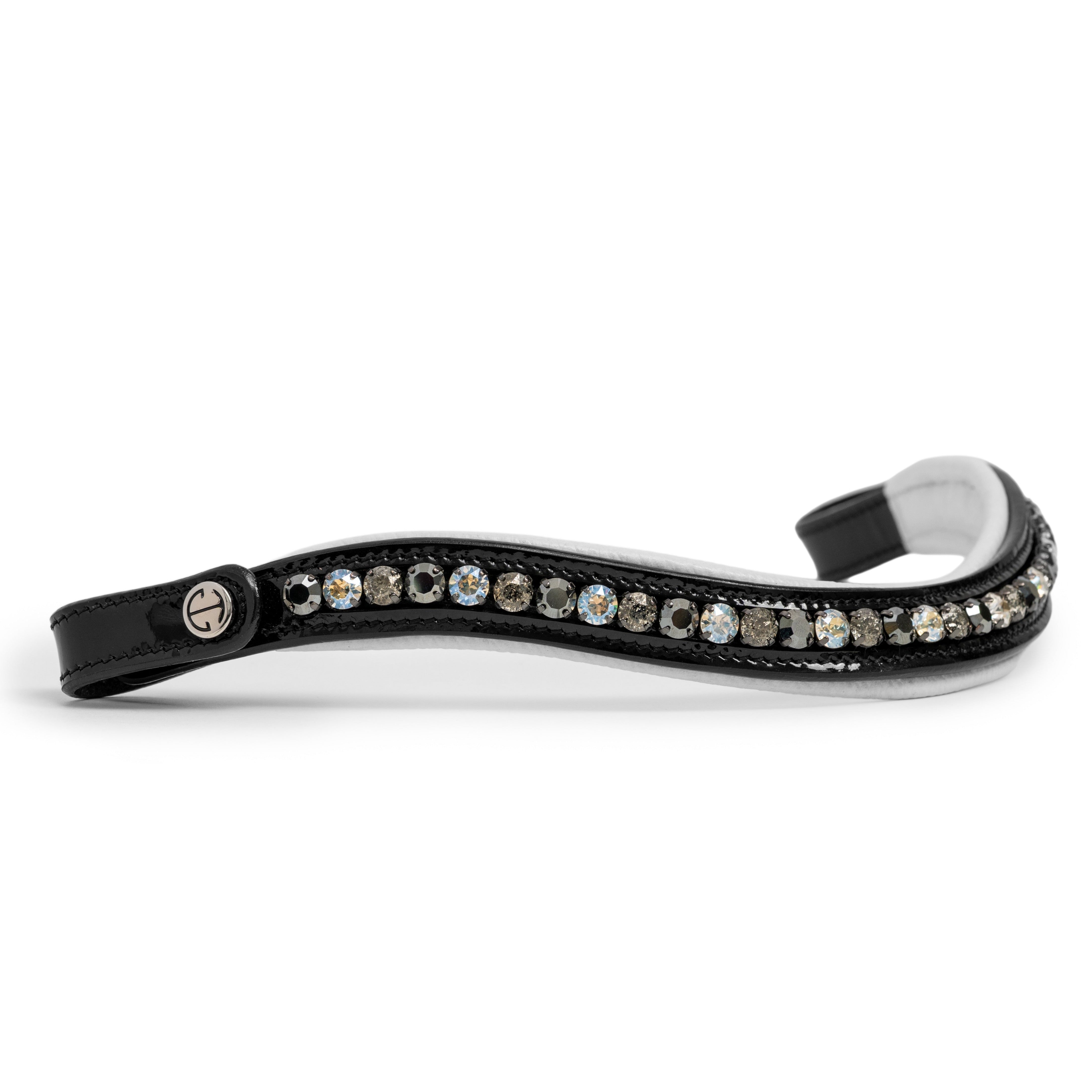 Halter Ego Mont Blanc Black Patent Leather Snaffle Bridle With White Padding & Removable Flash - Equiluxe Tack