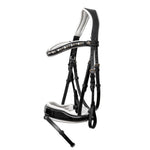 Halter Ego Mont Blanc Black Patent Leather Snaffle Bridle With White Padding & Removable Flash - Equiluxe Tack