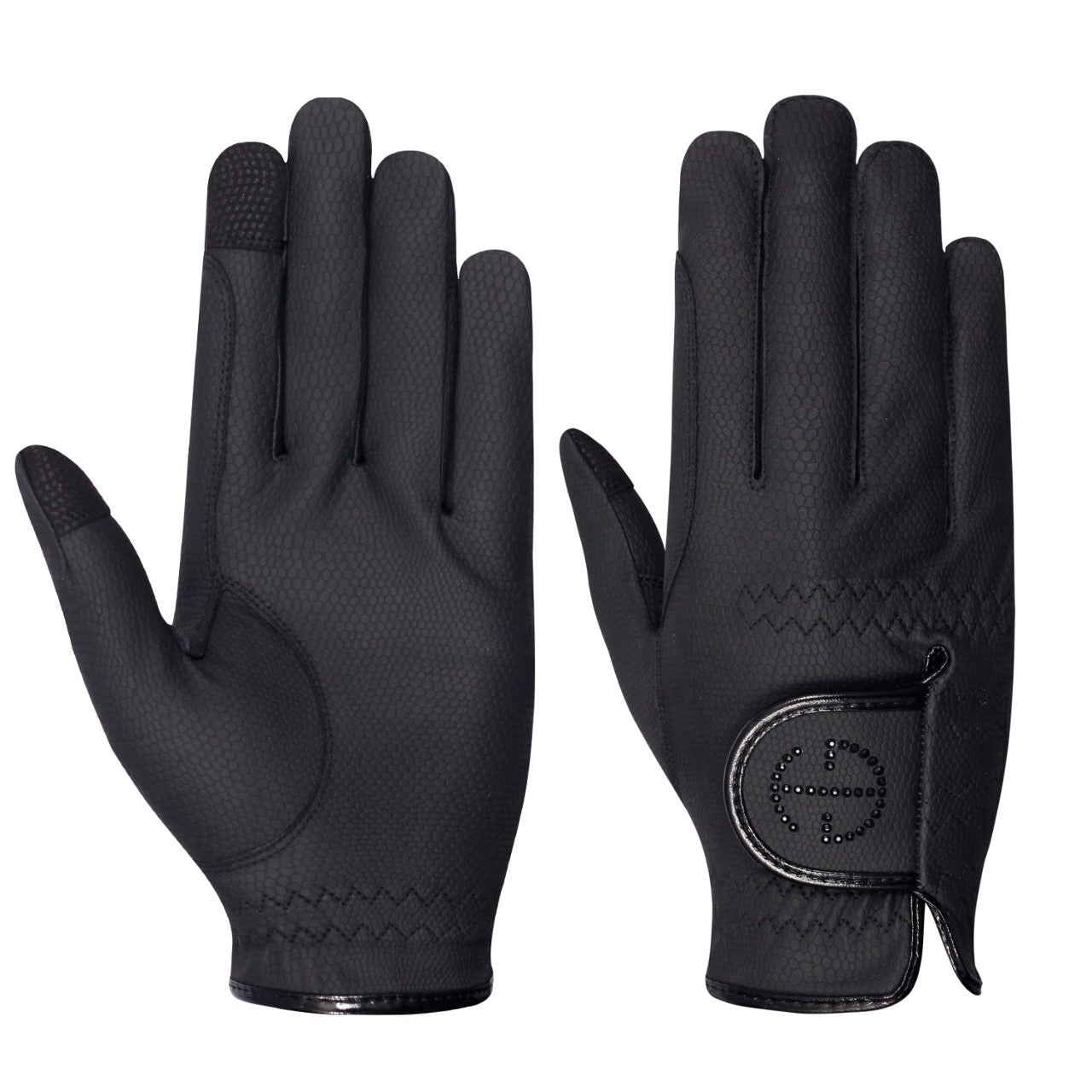 Halter Ego® Riding Gloves - Black & Black Crystal Crystal Logo - Halter Ego® - Equiluxe Tack