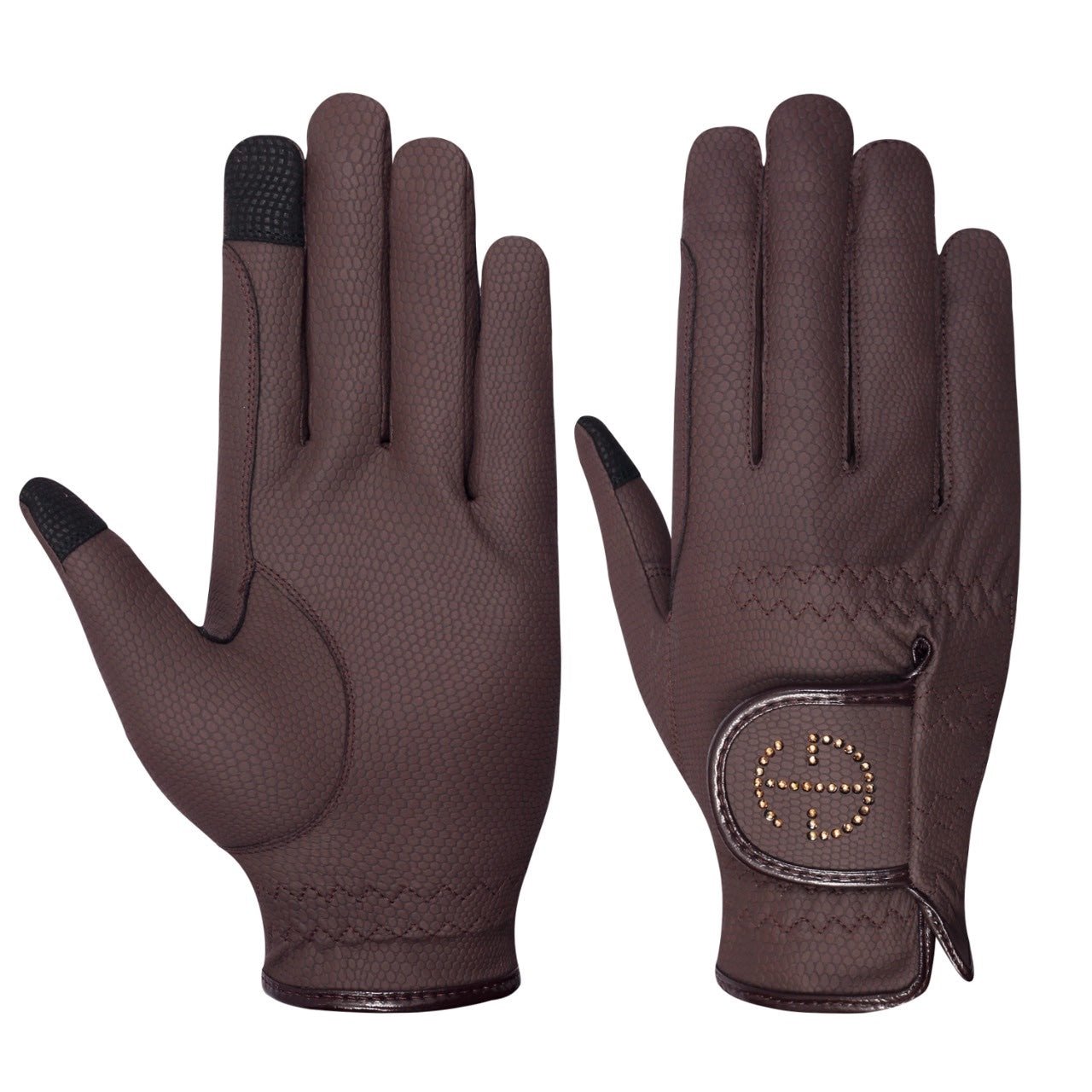 Halter Ego® Riding Gloves - Brown & Smoked Topaz Crystal Logo - Halter Ego® - Equiluxe Tack