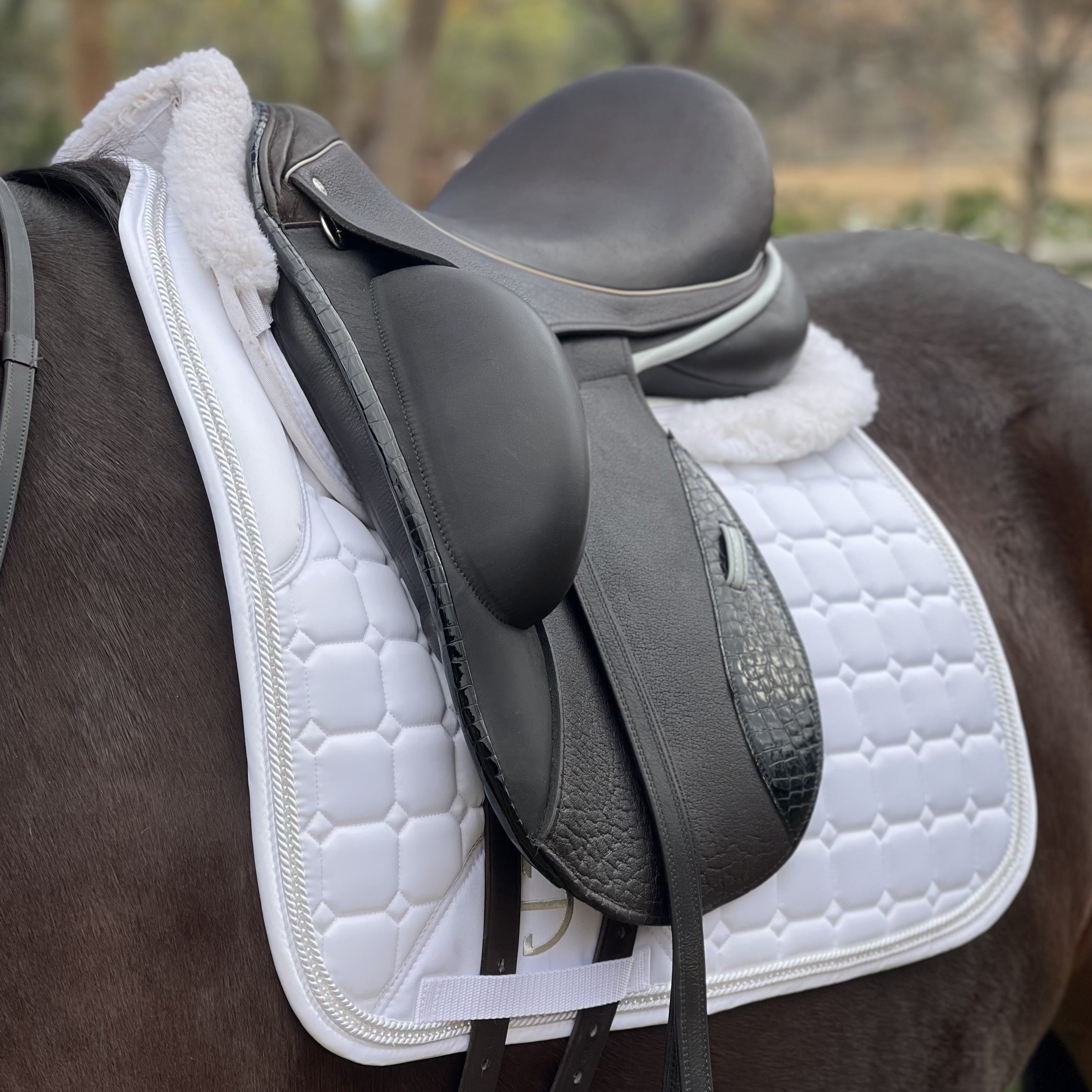 Halter Ego Satin Classic Dressage Saddle Pad - White - Halter Ego® - Equiluxe Tack