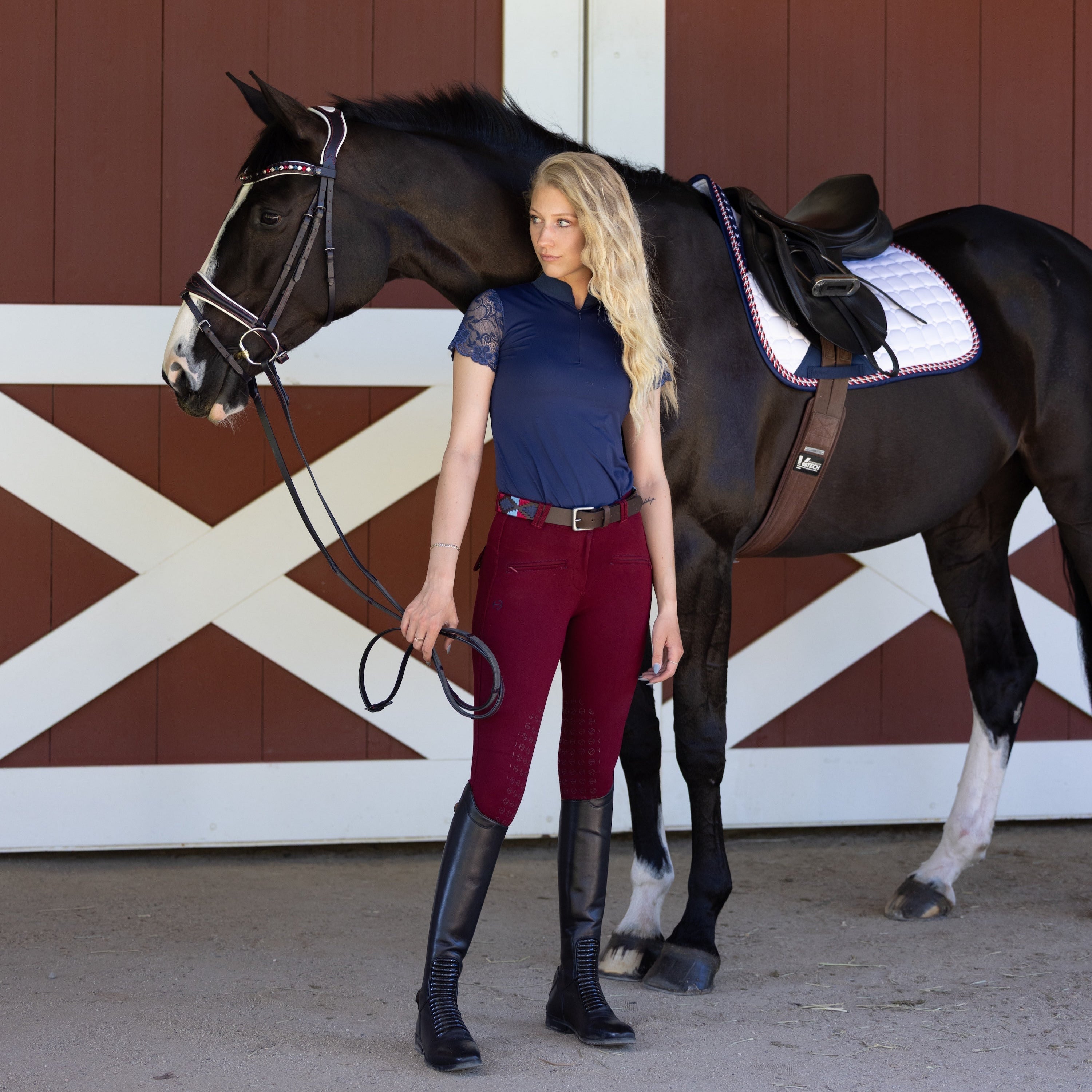 Halter Ego Tara Short Sleeve Lace Competition Shirt - Navy - Halter Ego® - Equiluxe Tack