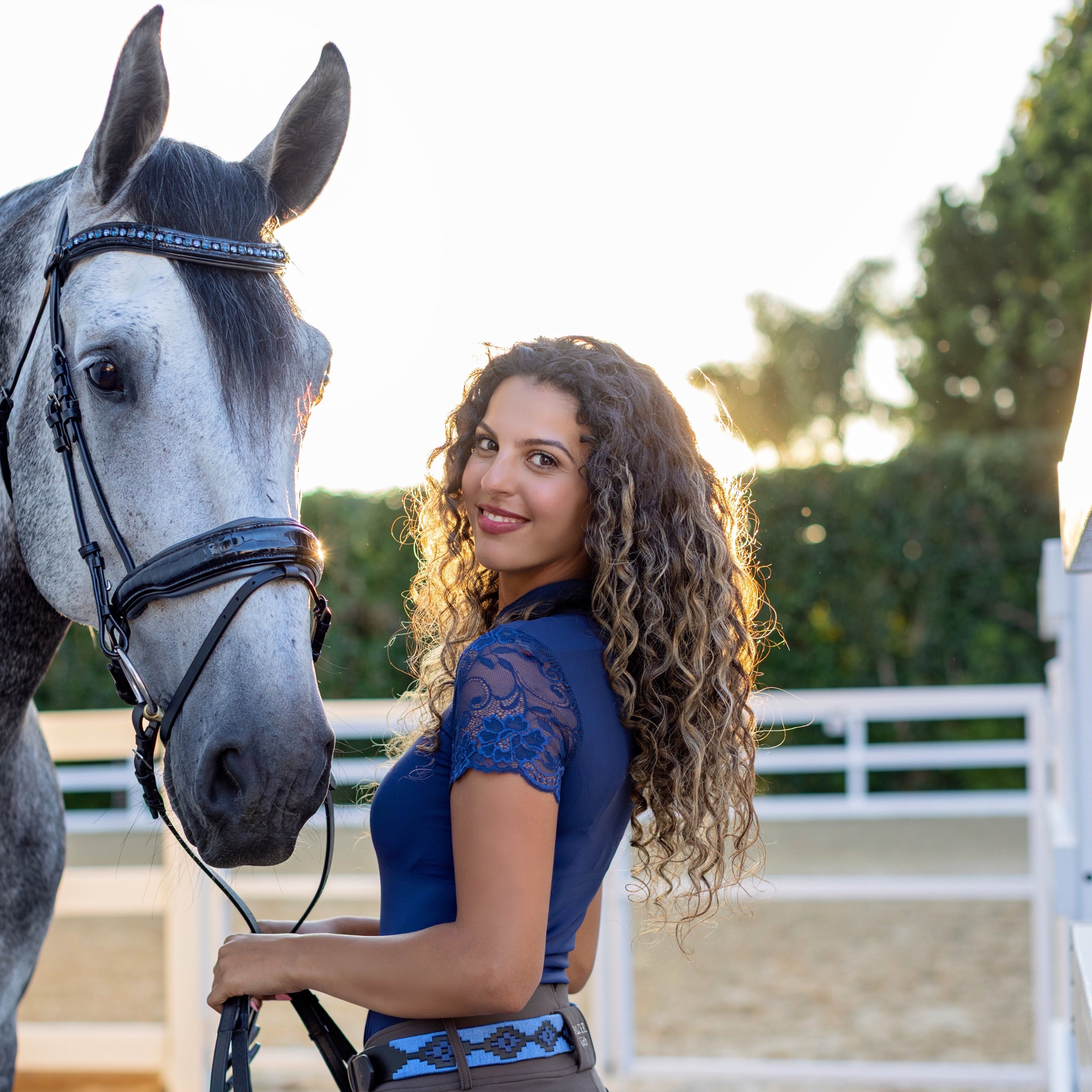 Halter Ego Tara Short Sleeve Lace Competition Shirt - Navy - Halter Ego® - Equiluxe Tack