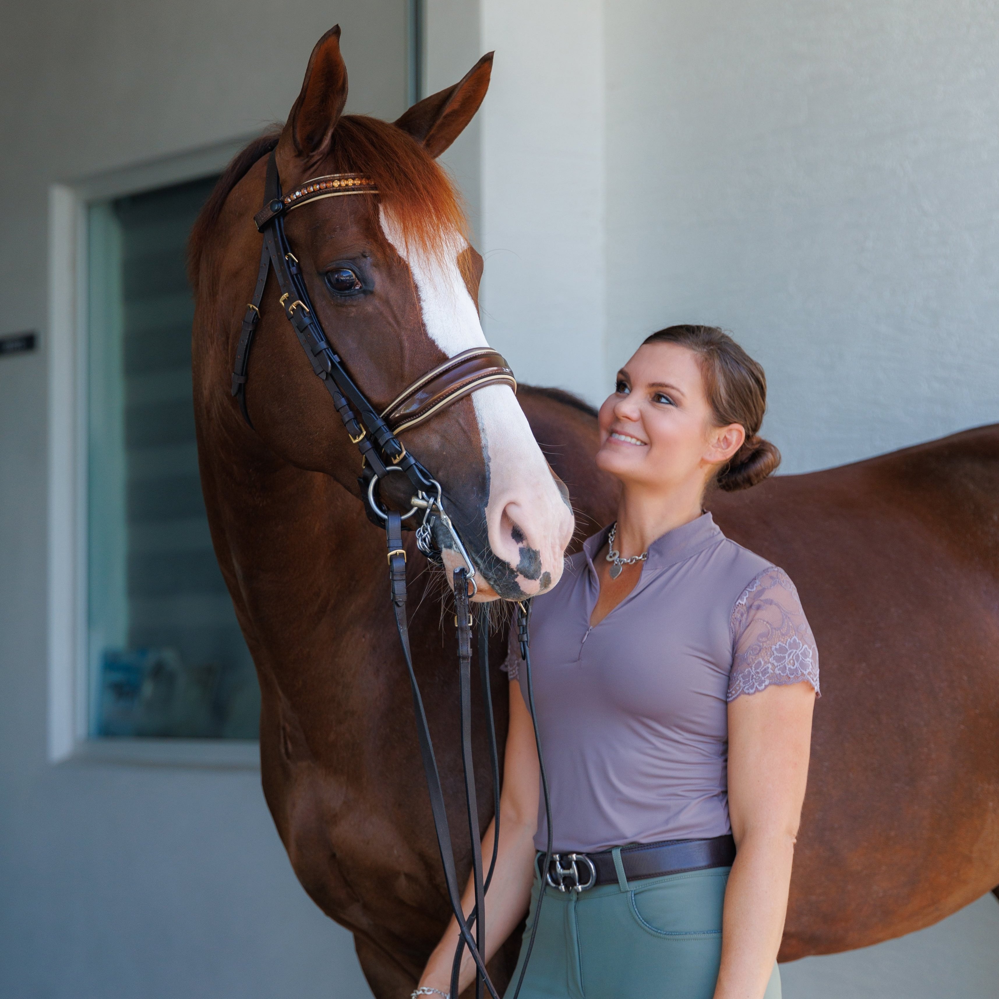 Halter Ego Tara Short Sleeve Lace Competition Shirt - Taupe - Halter Ego® - Equiluxe Tack