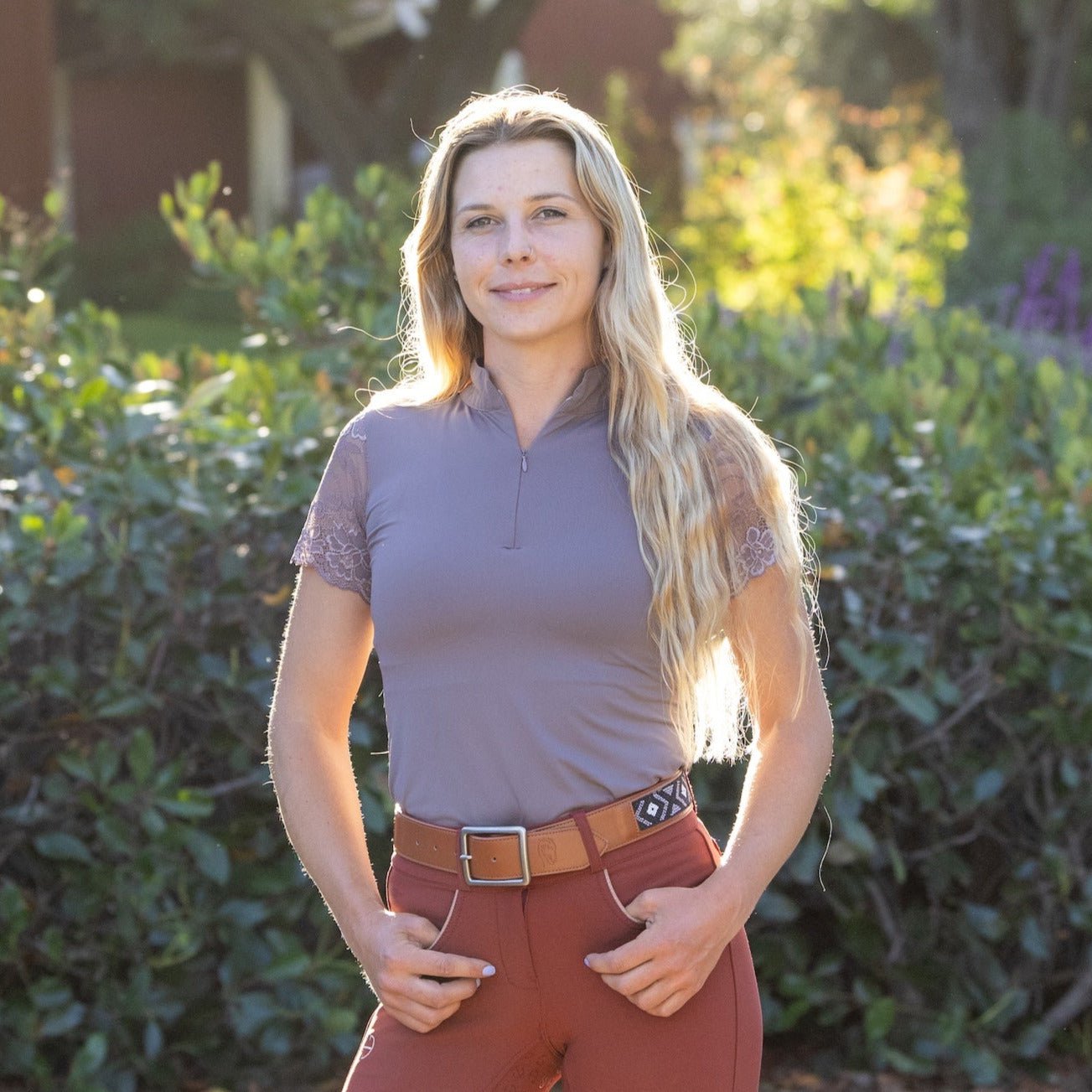 Halter Ego Tara Short Sleeve Lace Competition Shirt - Taupe - Halter Ego® - Equiluxe Tack
