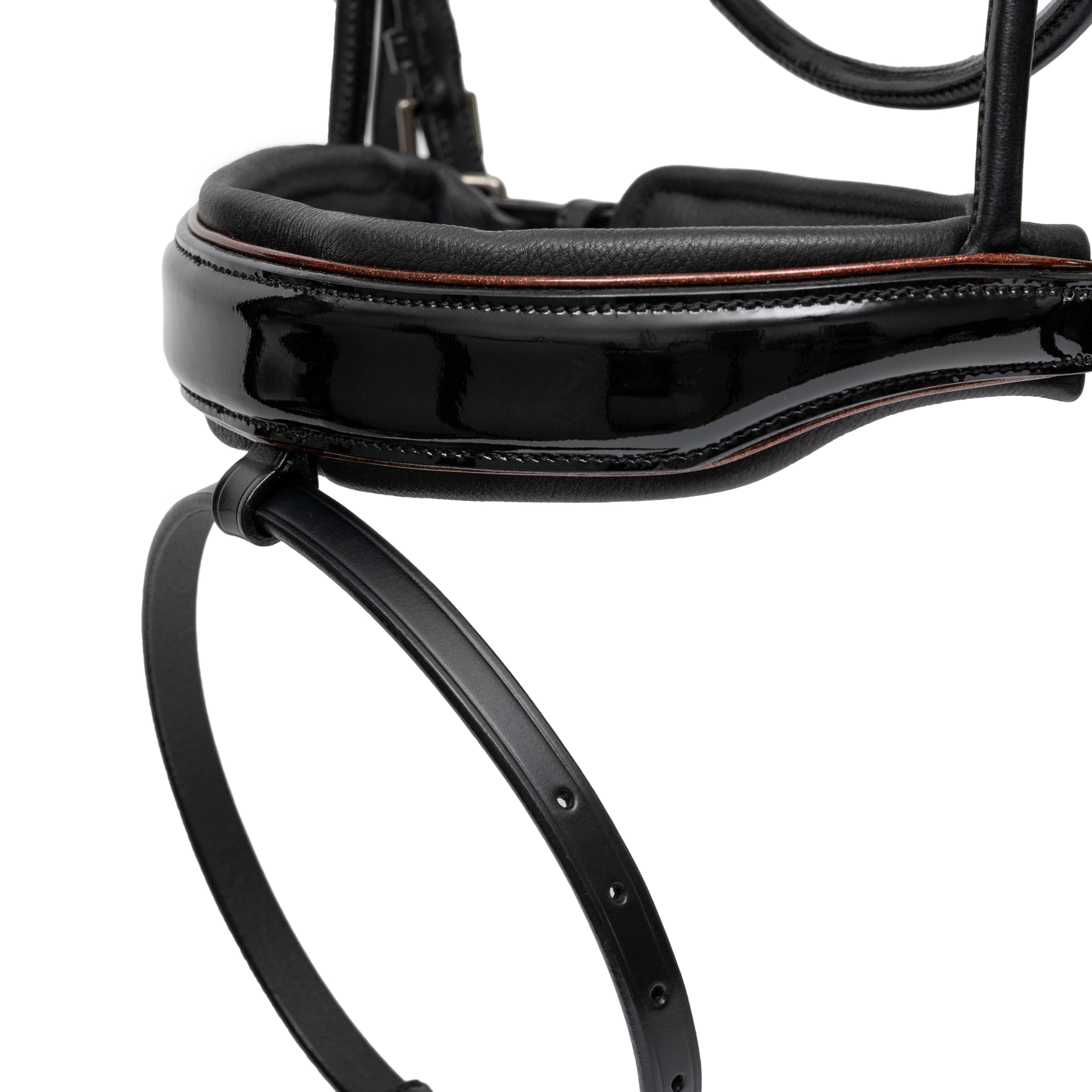 Halter Ego The Aachen Rolled Black Patent Leather Snaffle Bridle - Equiluxe Tack