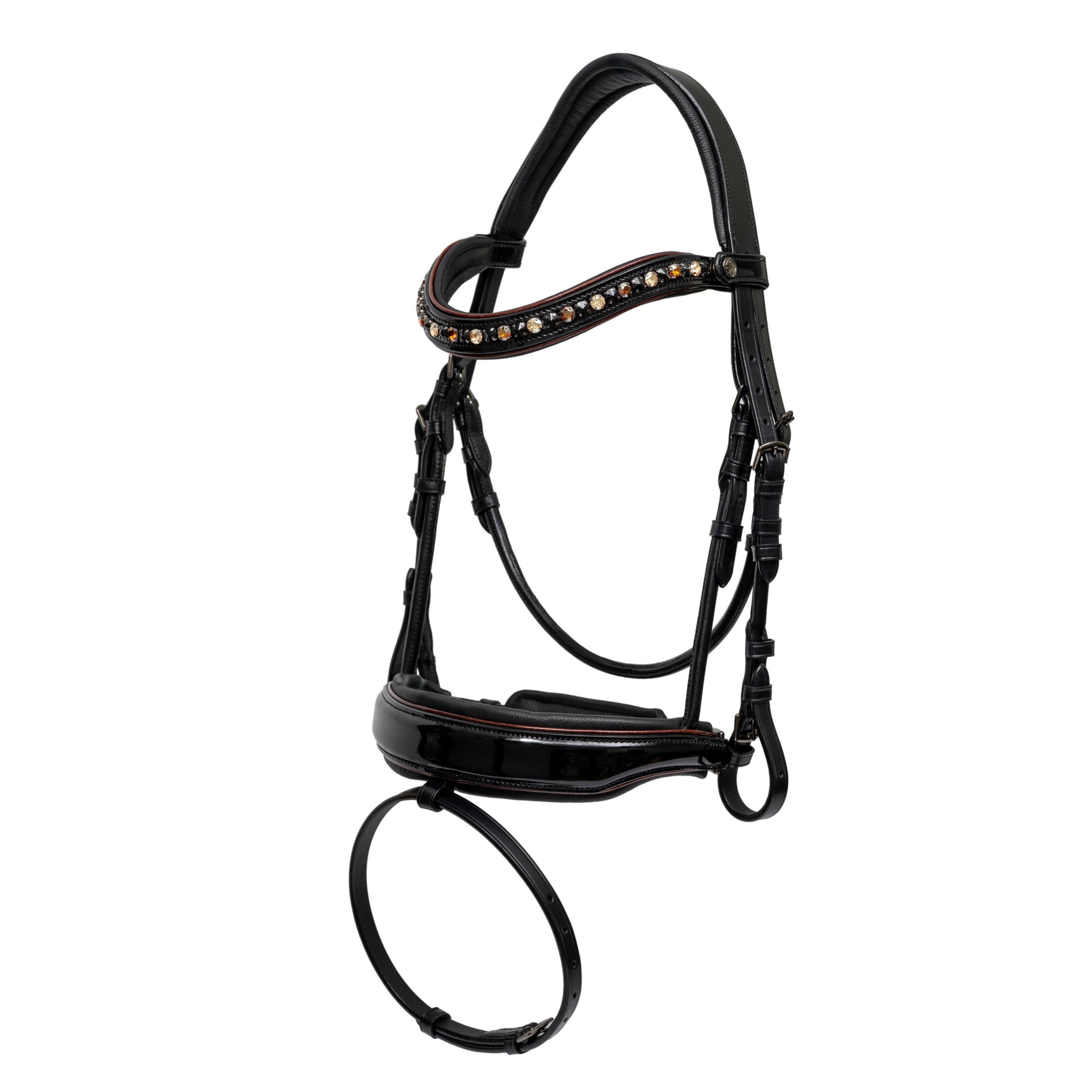 Halter Ego The Aachen Rolled Black Patent Leather Snaffle Bridle - Equiluxe Tack