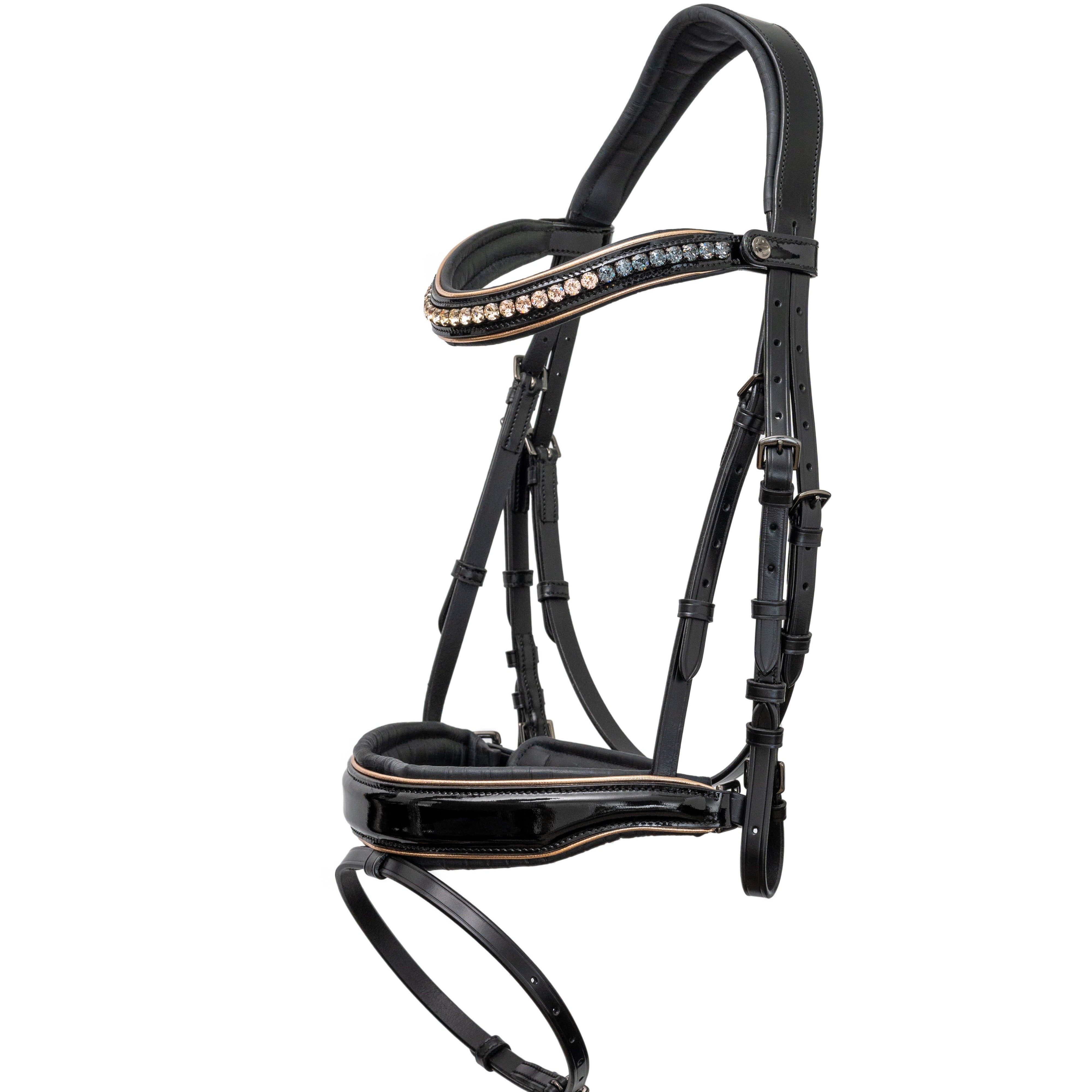 Halter Ego The Gotham Black Patent Snaffle Bridle – Patent Leather | Croc Print | Ombre Austrian Crystal Browband - Equiluxe Tack