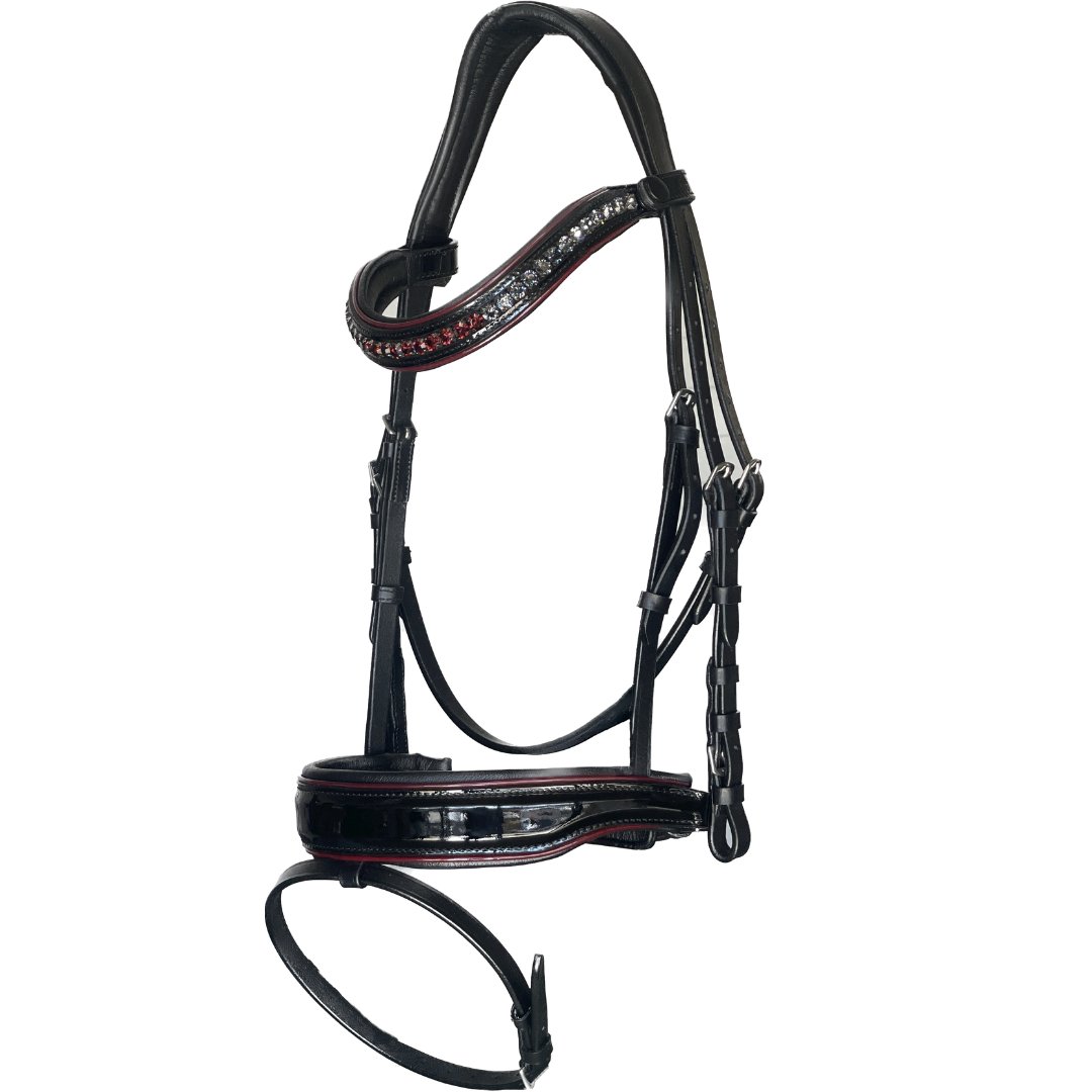 Halter Ego The Hayworth - Black Patent Snaffle with Burgundy Patent Piping & Removable Flash - Halter Ego® - Equiluxe Tack