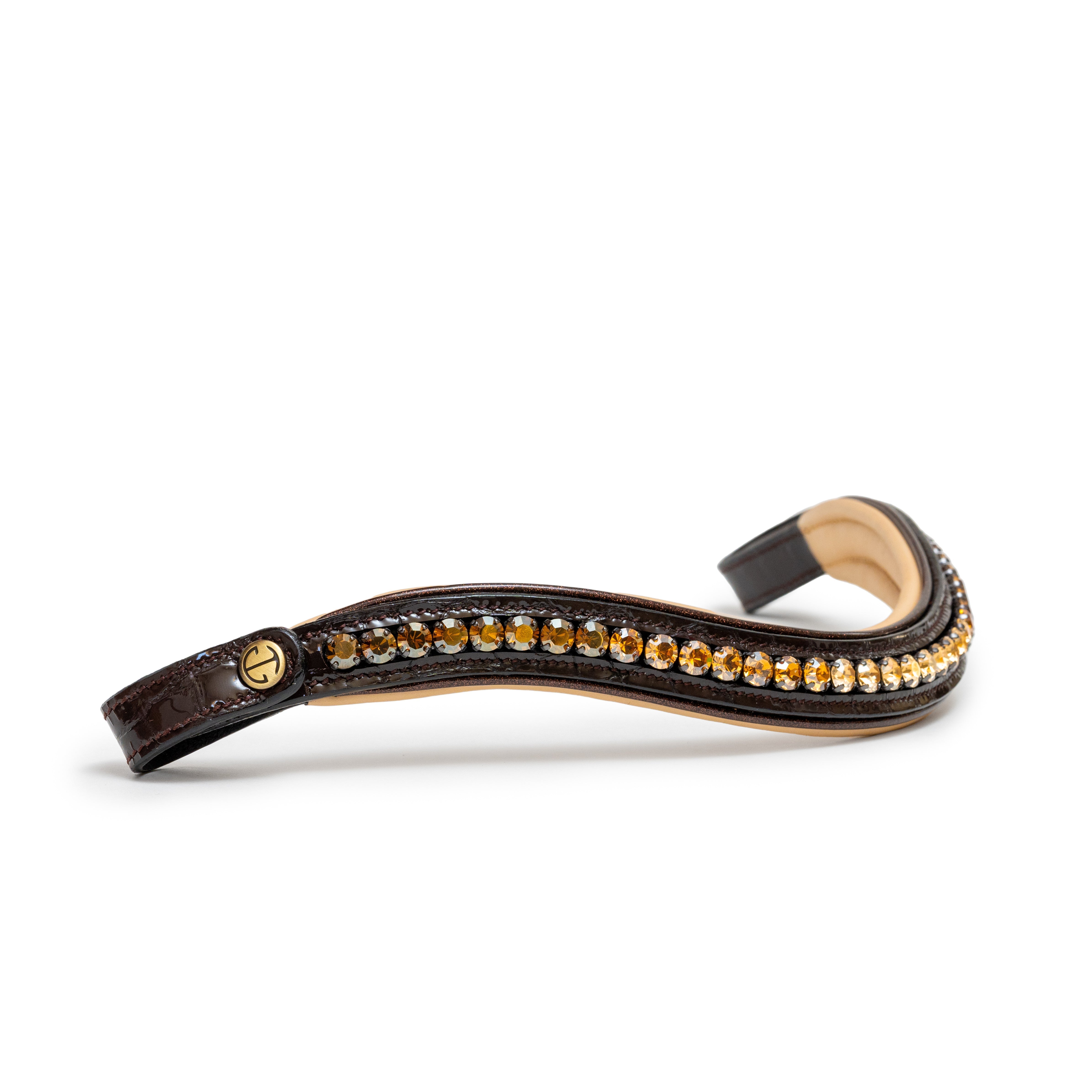 Halter Ego The Vienna Brown Patent Leather Snaffle Bridle with Bronze Golden Sparkle Piping - Equiluxe Tack