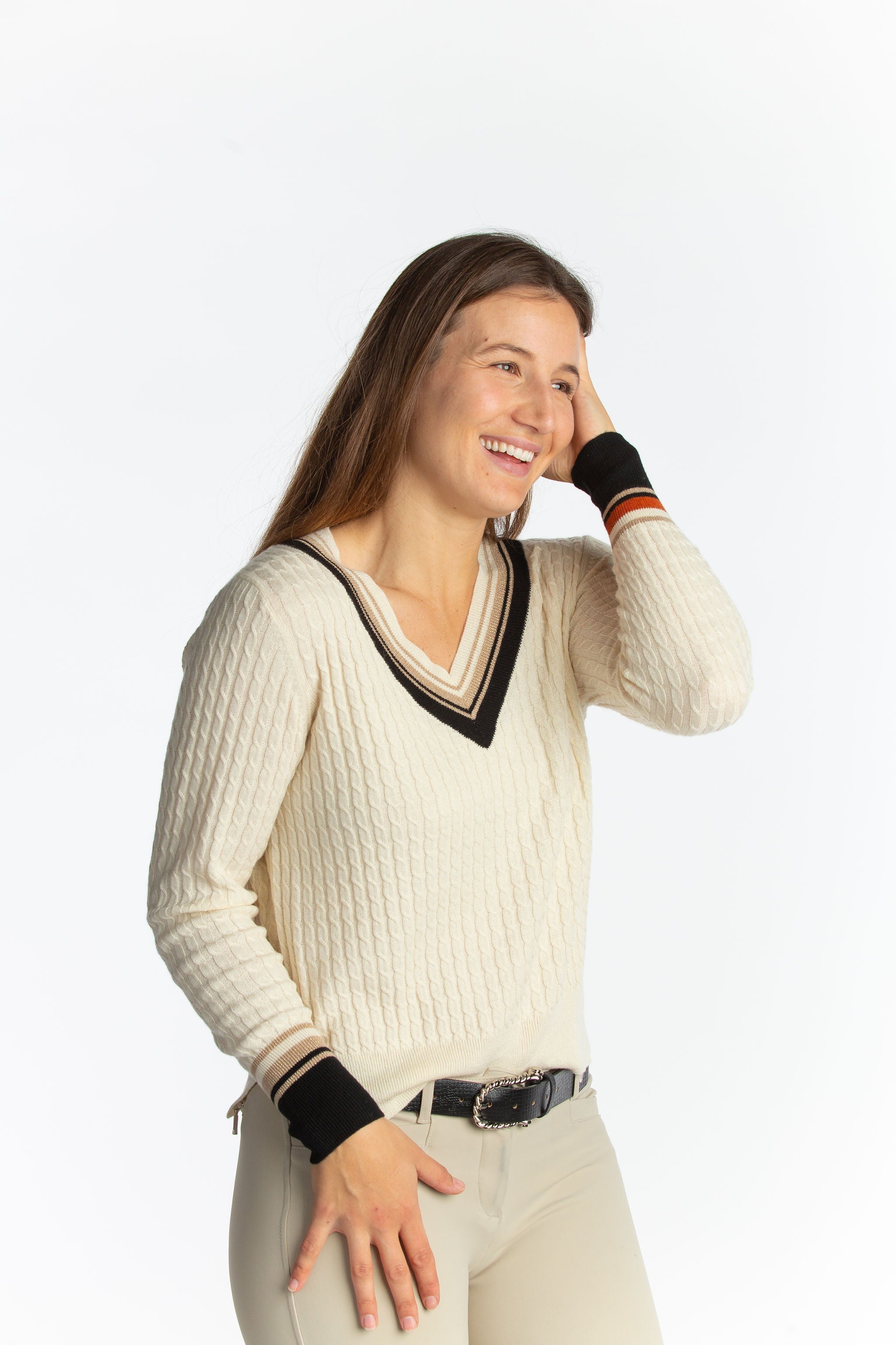Hannah Childs Kayla V Neck Stripe Sweater - Hannah Childs Lifestyle - Equiluxe Tack