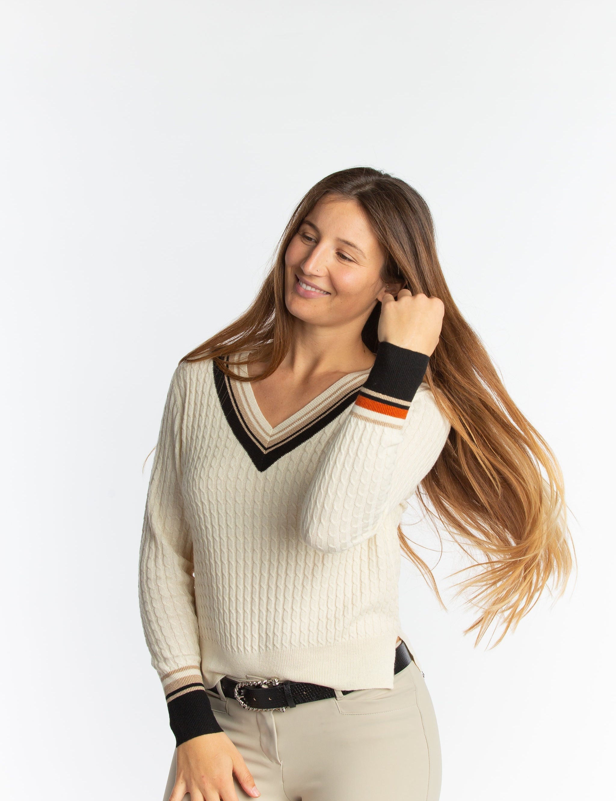 Hannah Childs Kayla V Neck Stripe Sweater - Hannah Childs Lifestyle - Equiluxe Tack