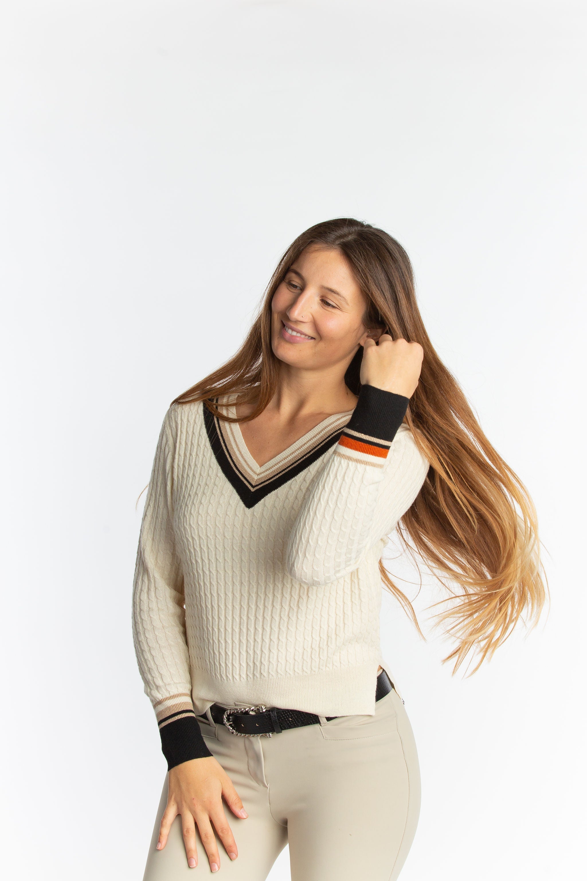 Hannah Childs Kayla V Neck Stripe Sweater - Hannah Childs Lifestyle - Equiluxe Tack