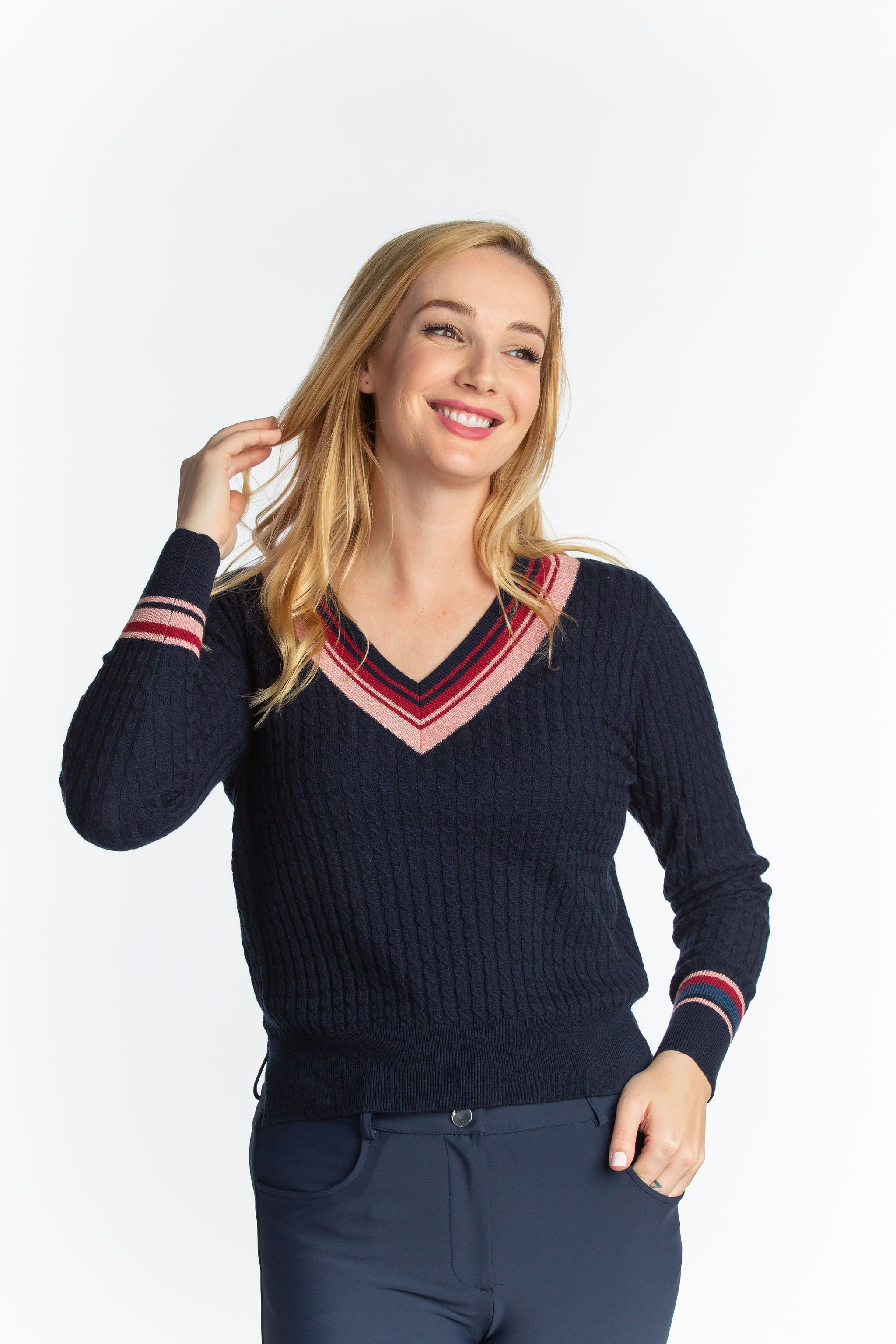 Hannah Childs Kayla V Neck Stripe Sweater - Hannah Childs Lifestyle - Equiluxe Tack