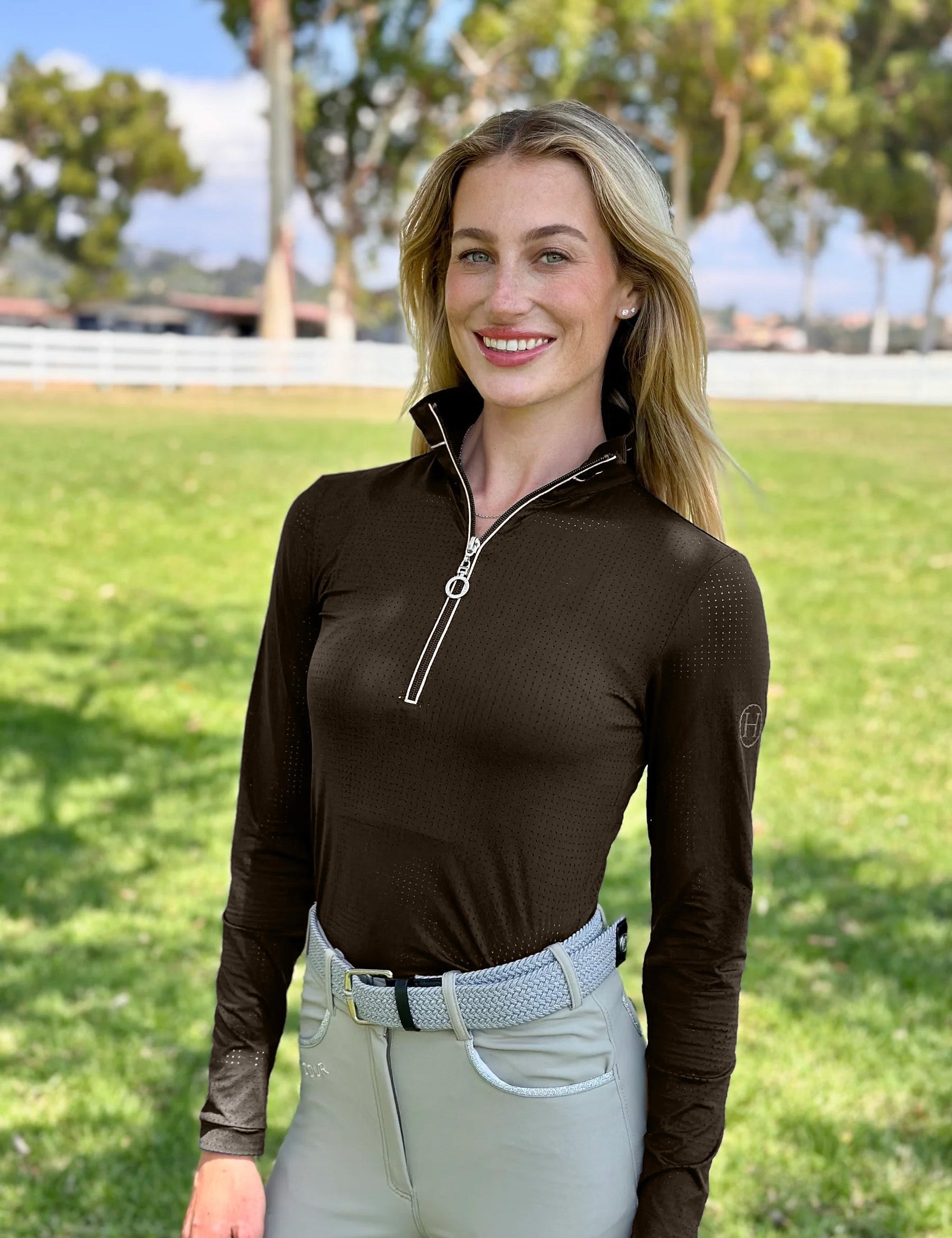Harcour Breezi Womens Perforated Zip Up Long Sleeve Technical Riding Shirt - Harcour USA - Equiluxe Tack