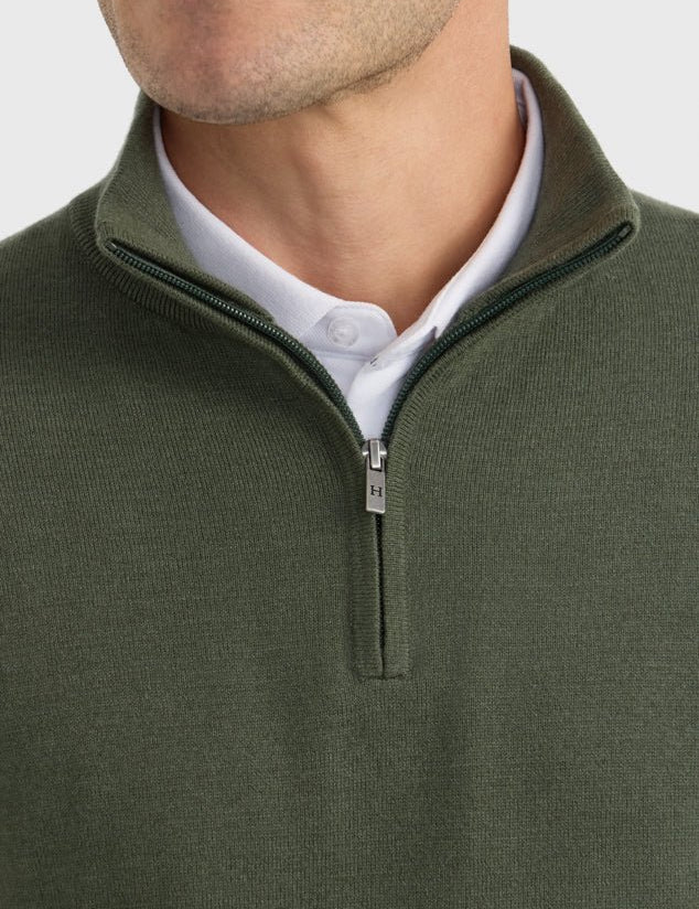 Harcour Parmo Pullover 1/4 Zip Sweater - Evergreen & Linen - Equiluxe Tack