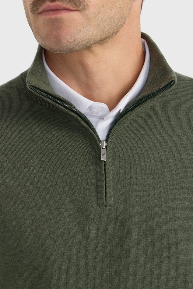 Harcour Parmo Pullover 1/4 Zip Sweater - Evergreen & Linen - Equiluxe Tack