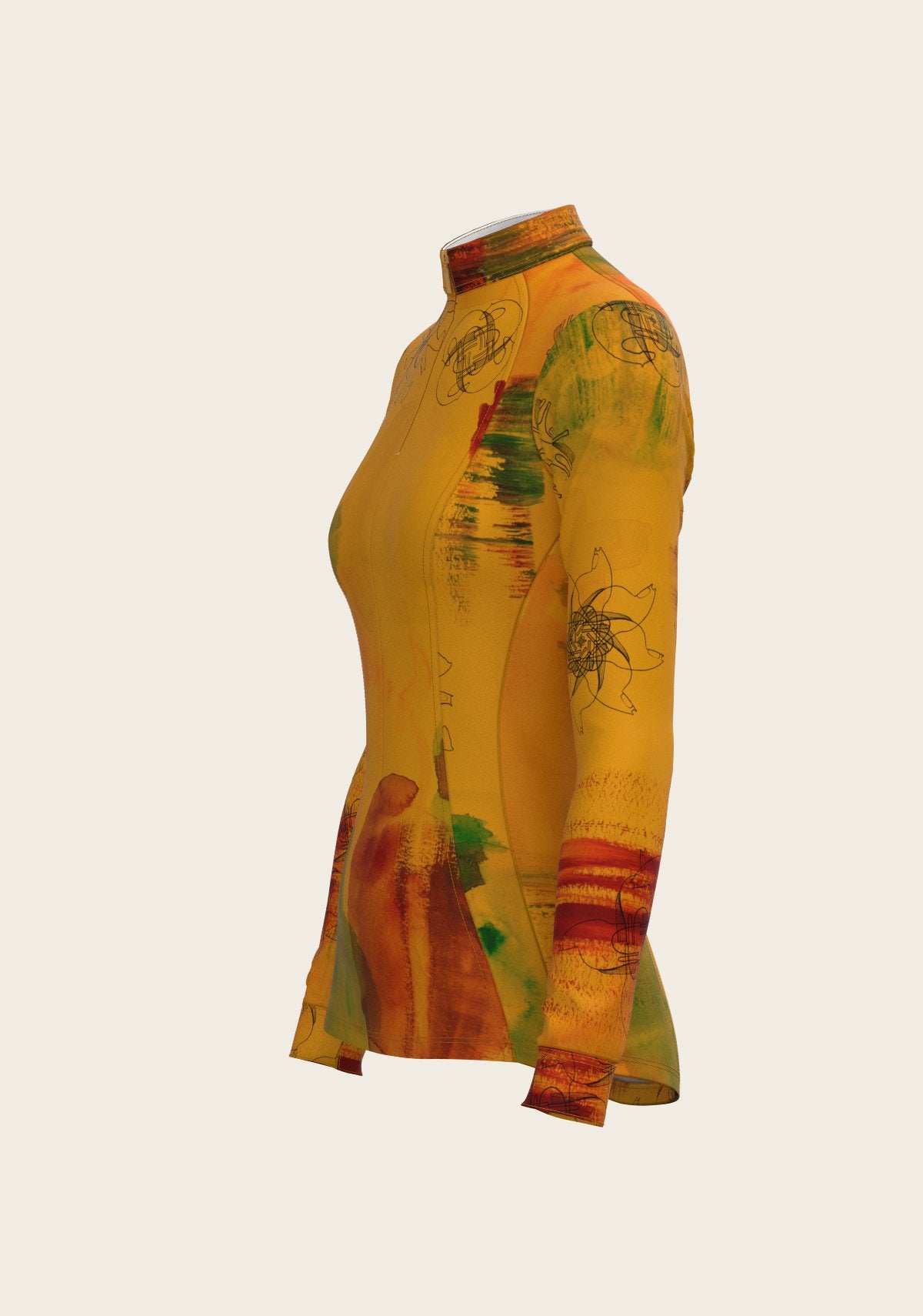 Horse Flower Fair in Ochre Quarter Zip Sun Shirt - Espoir Equestrian - Equiluxe Tack