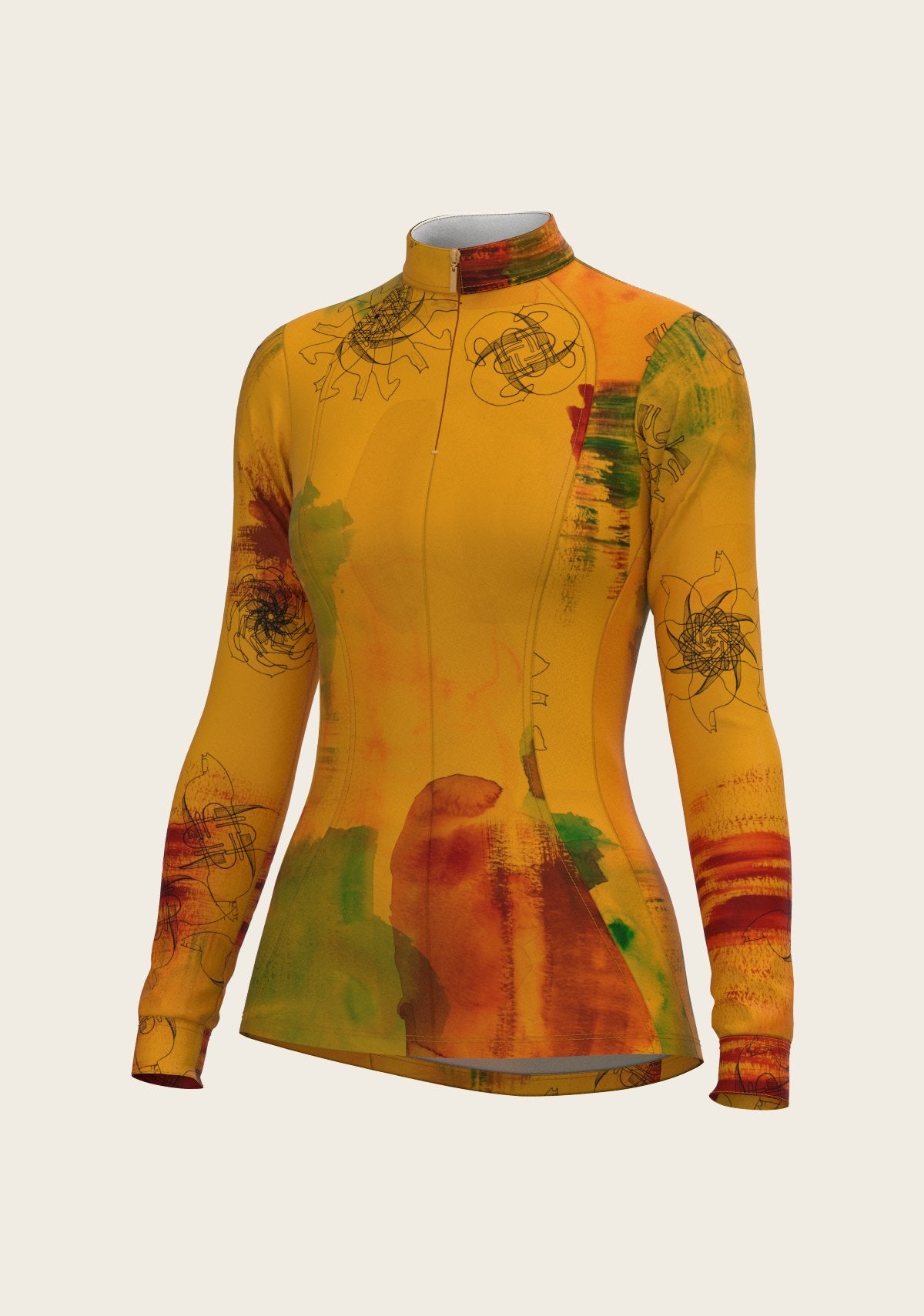 Horse Flower Fair in Ochre Quarter Zip Sun Shirt - Espoir Equestrian - Equiluxe Tack