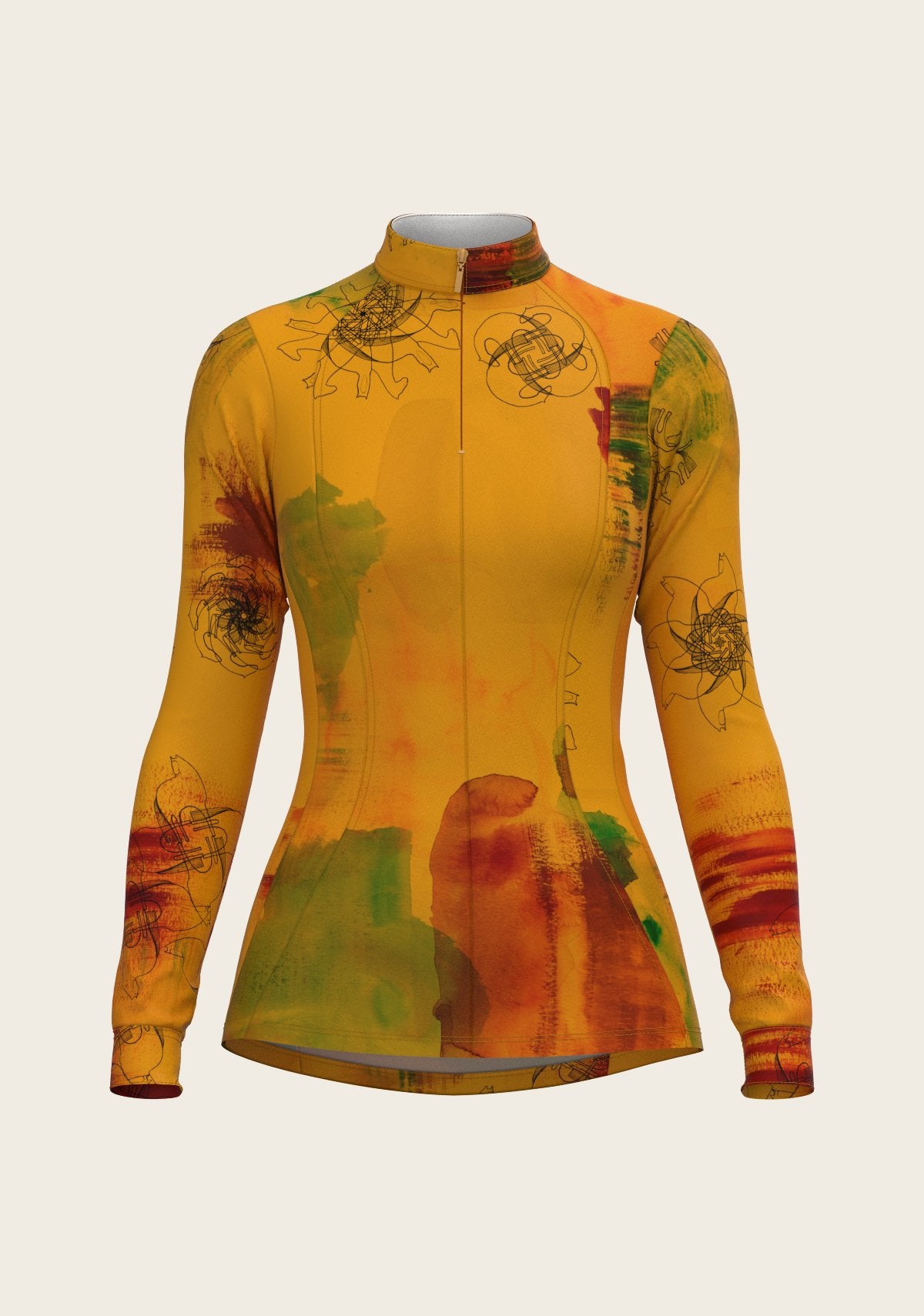 Horse Flower Fair in Ochre Quarter Zip Sun Shirt - Espoir Equestrian - Equiluxe Tack