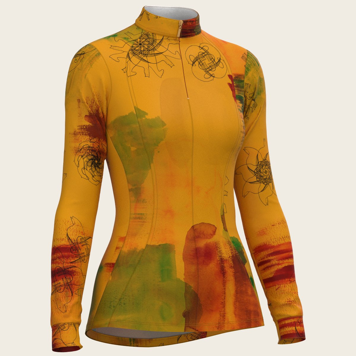 Horse Flower Fair in Ochre Quarter Zip Sun Shirt - Espoir Equestrian - Equiluxe Tack