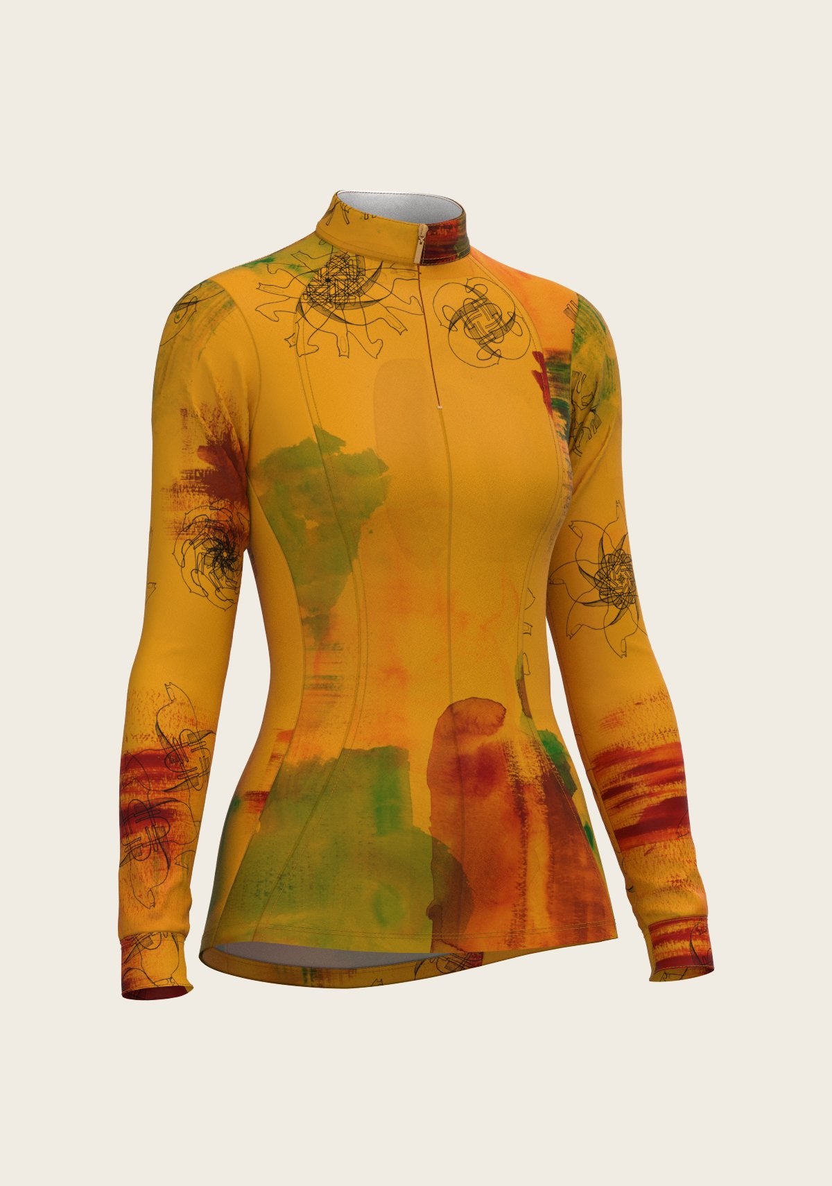 Horse Flower Fair in Ochre Quarter Zip Sun Shirt - Espoir Equestrian - Equiluxe Tack