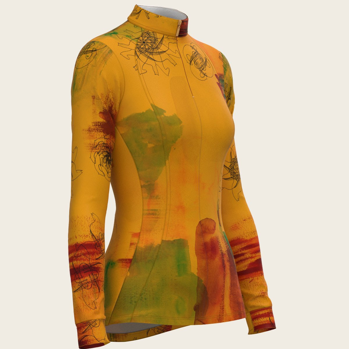 Horse Flower Fair in Ochre Quarter Zip Sun Shirt - Espoir Equestrian - Equiluxe Tack