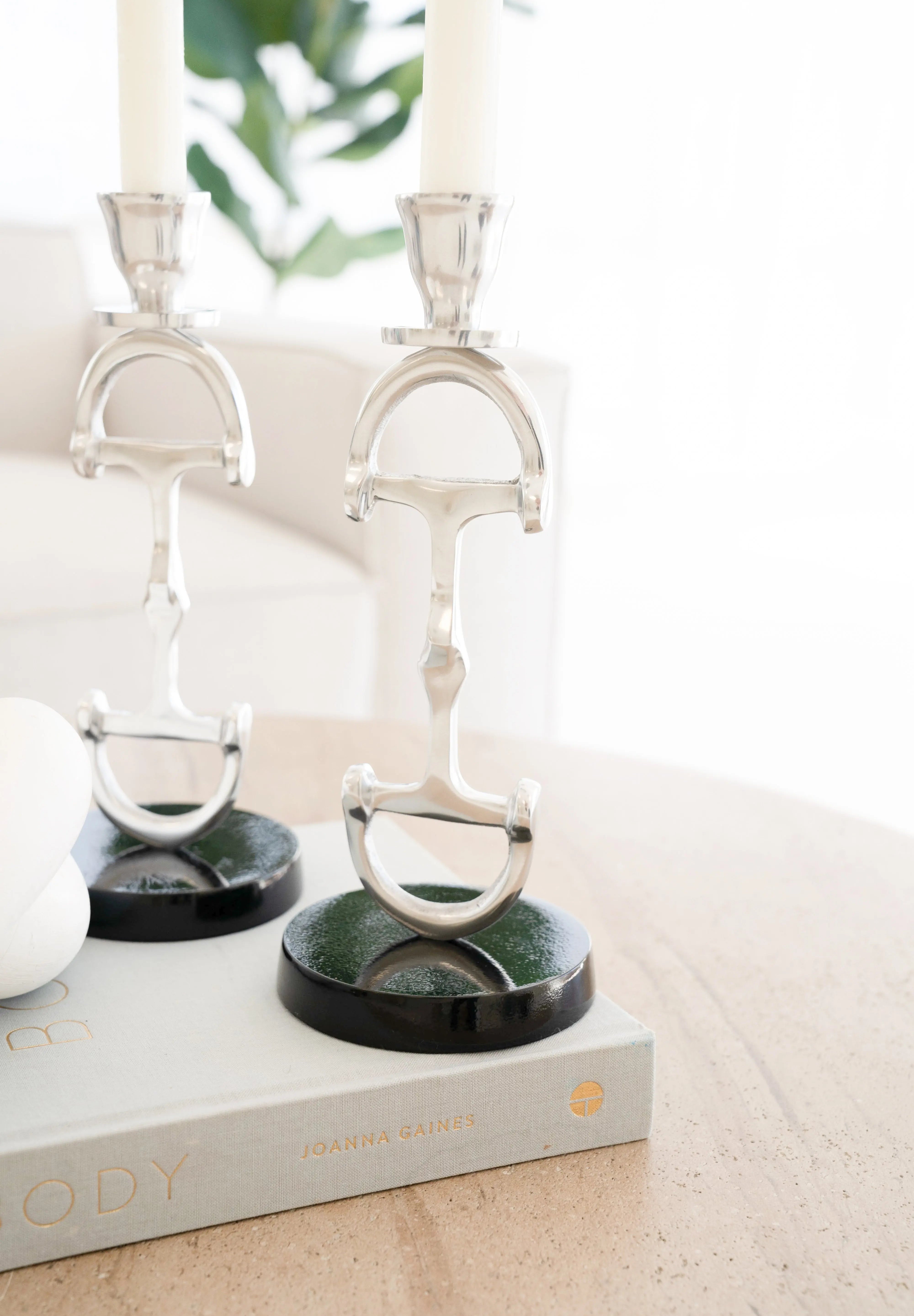 Huntley D Bit Pair of Candlesticks, Pair in Aluminum Silver Finish - Equiluxe Tack