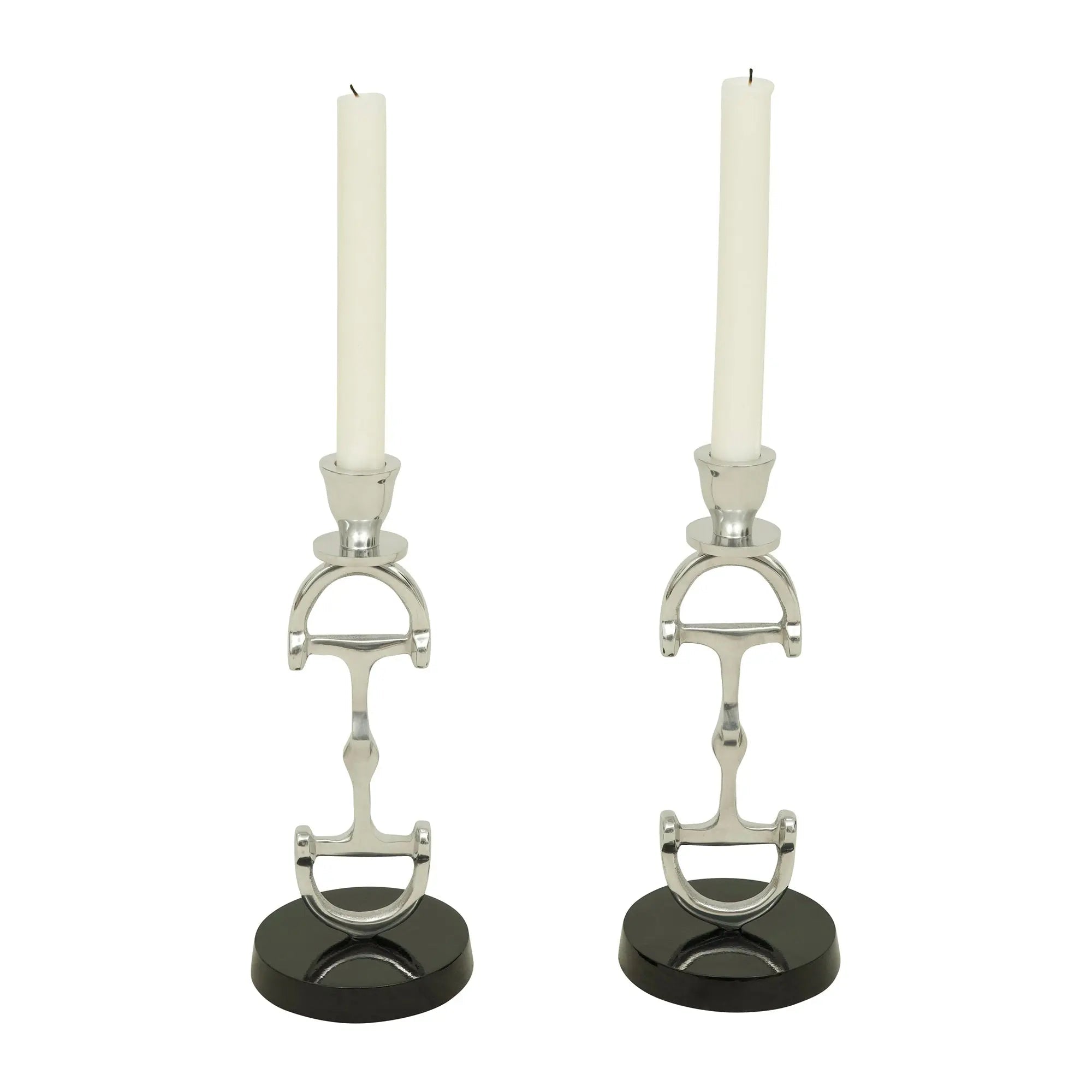 Huntley D Bit Pair of Candlesticks, Pair in Aluminum Silver Finish - Equiluxe Tack