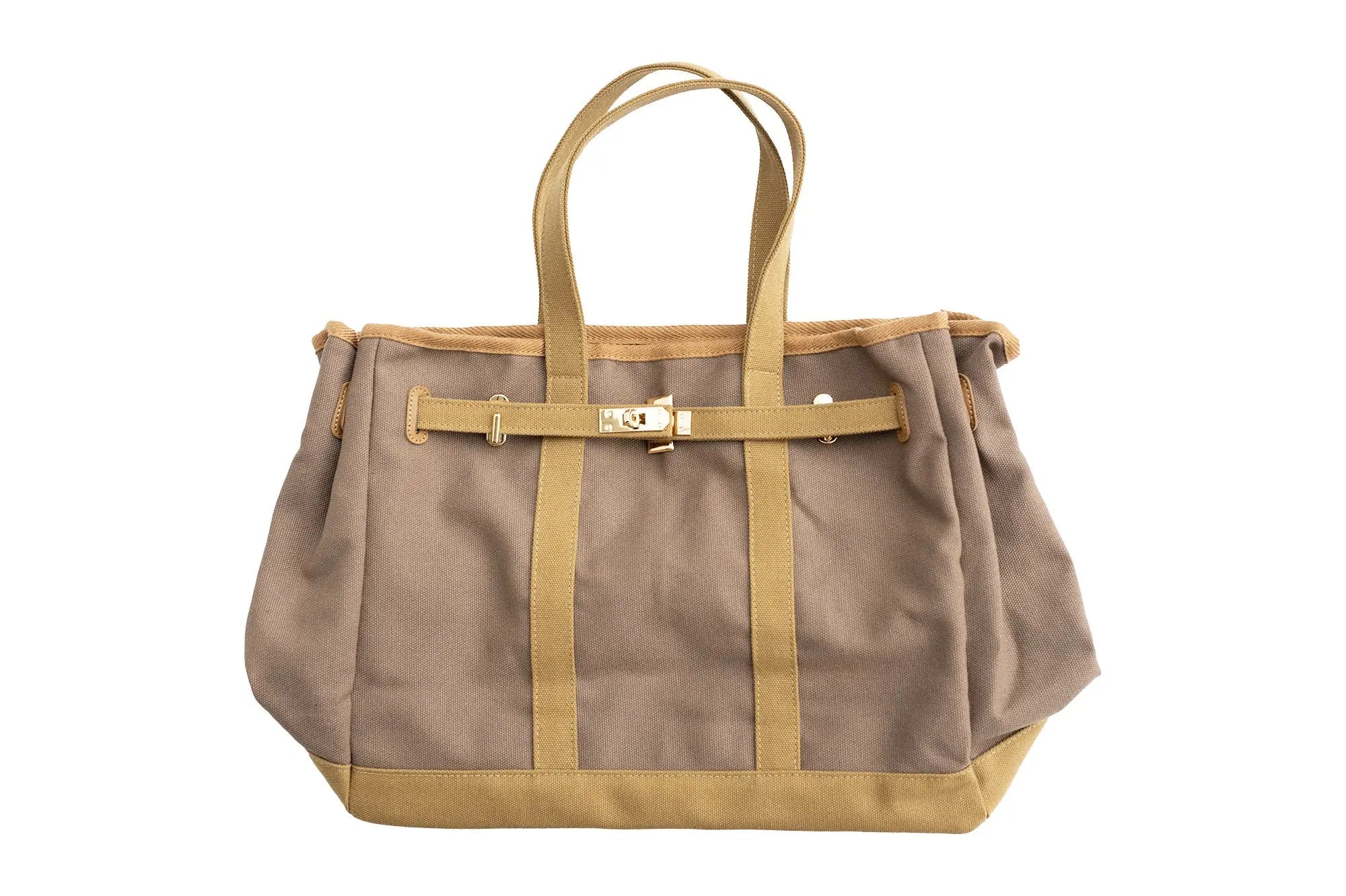 Huntley Equestrian Barnkin Brown and Tan Two-Tone Canvas Tote Bag with Gold Hardware - Equiluxe Tack
