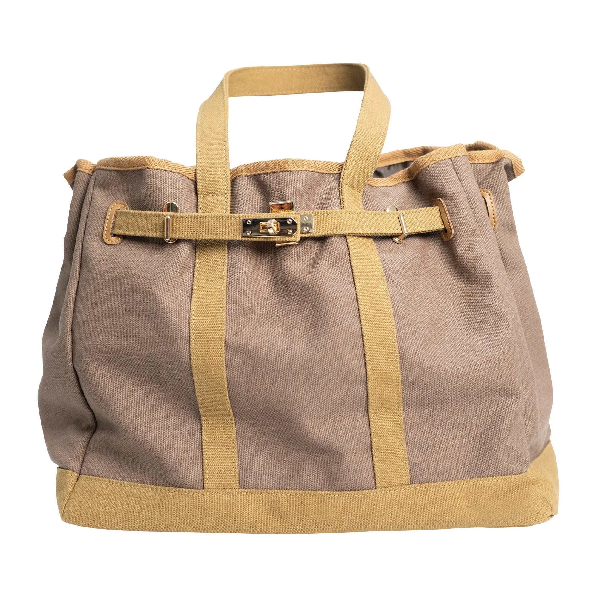 Huntley Equestrian Barnkin Brown and Tan Two-Tone Canvas Tote Bag with Gold Hardware - Equiluxe Tack