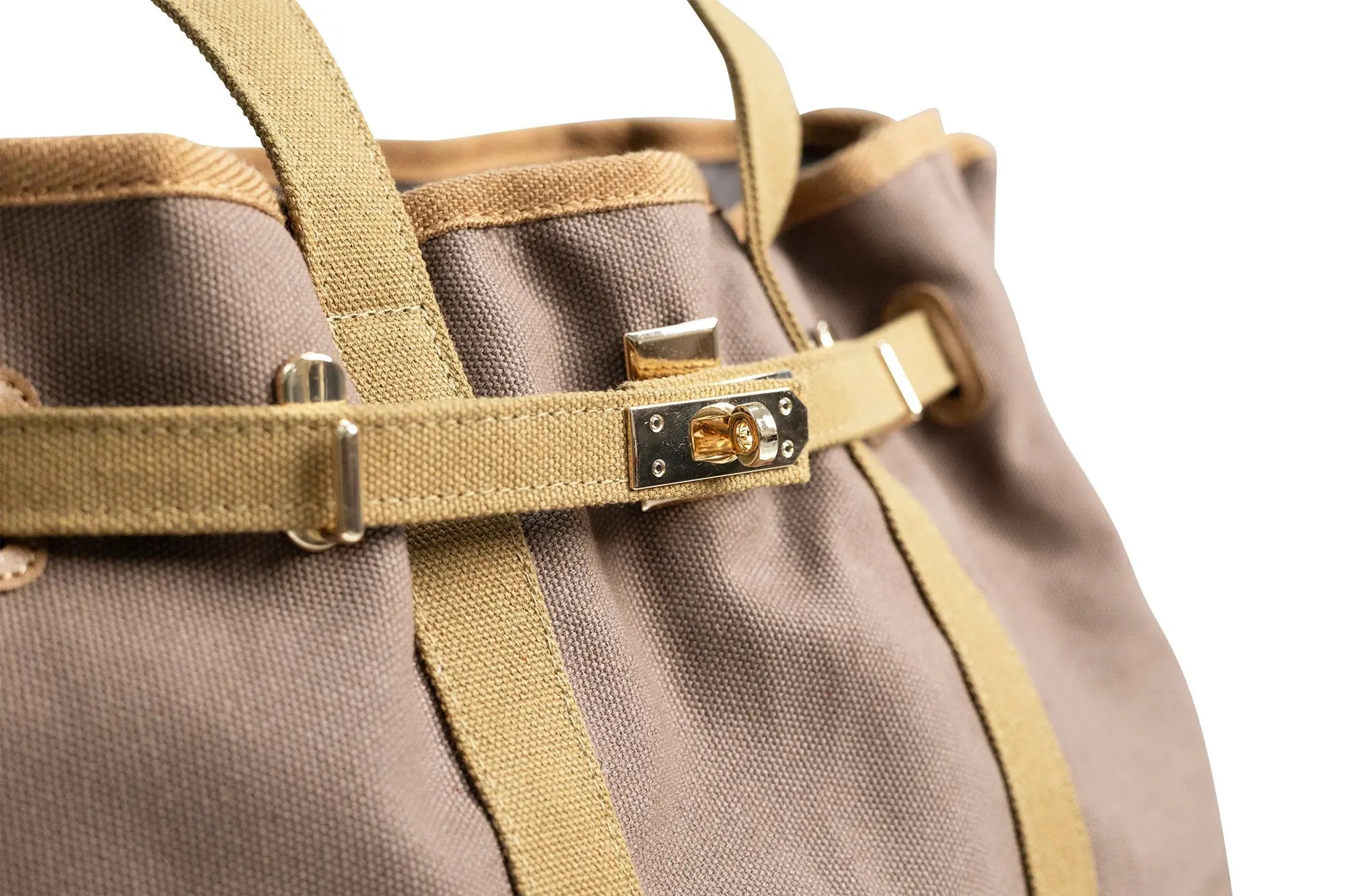 Huntley Equestrian Barnkin Brown and Tan Two-Tone Canvas Tote Bag with Gold Hardware - Equiluxe Tack