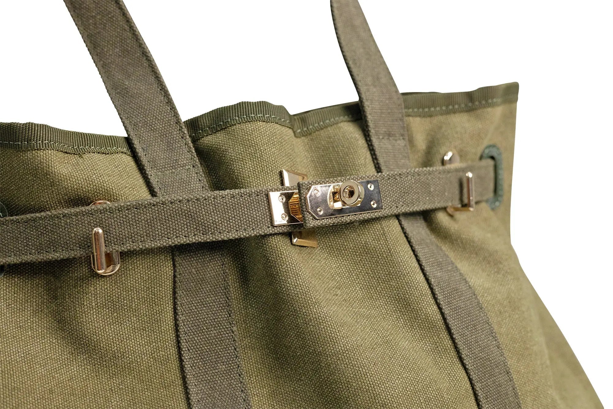 Huntley Equestrian Barnkin Canvas Tote with Gold Hardware, Military Olive - Equiluxe Tack