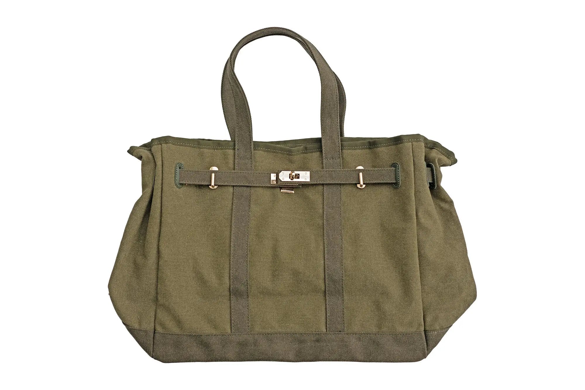 Huntley Equestrian Barnkin Canvas Tote with Gold Hardware, Military Olive - Equiluxe Tack