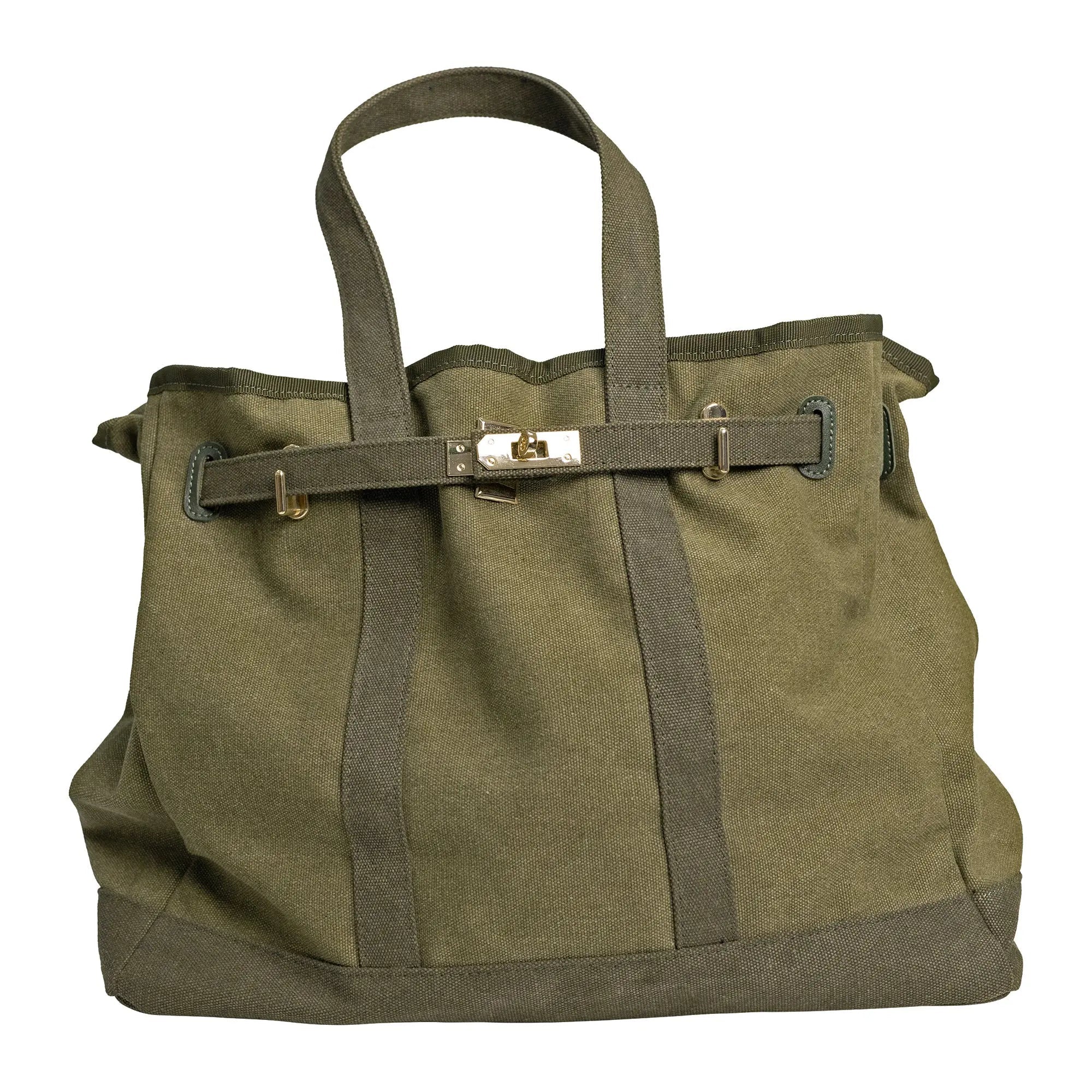Huntley Equestrian Barnkin Canvas Tote with Gold Hardware, Military Olive - Equiluxe Tack