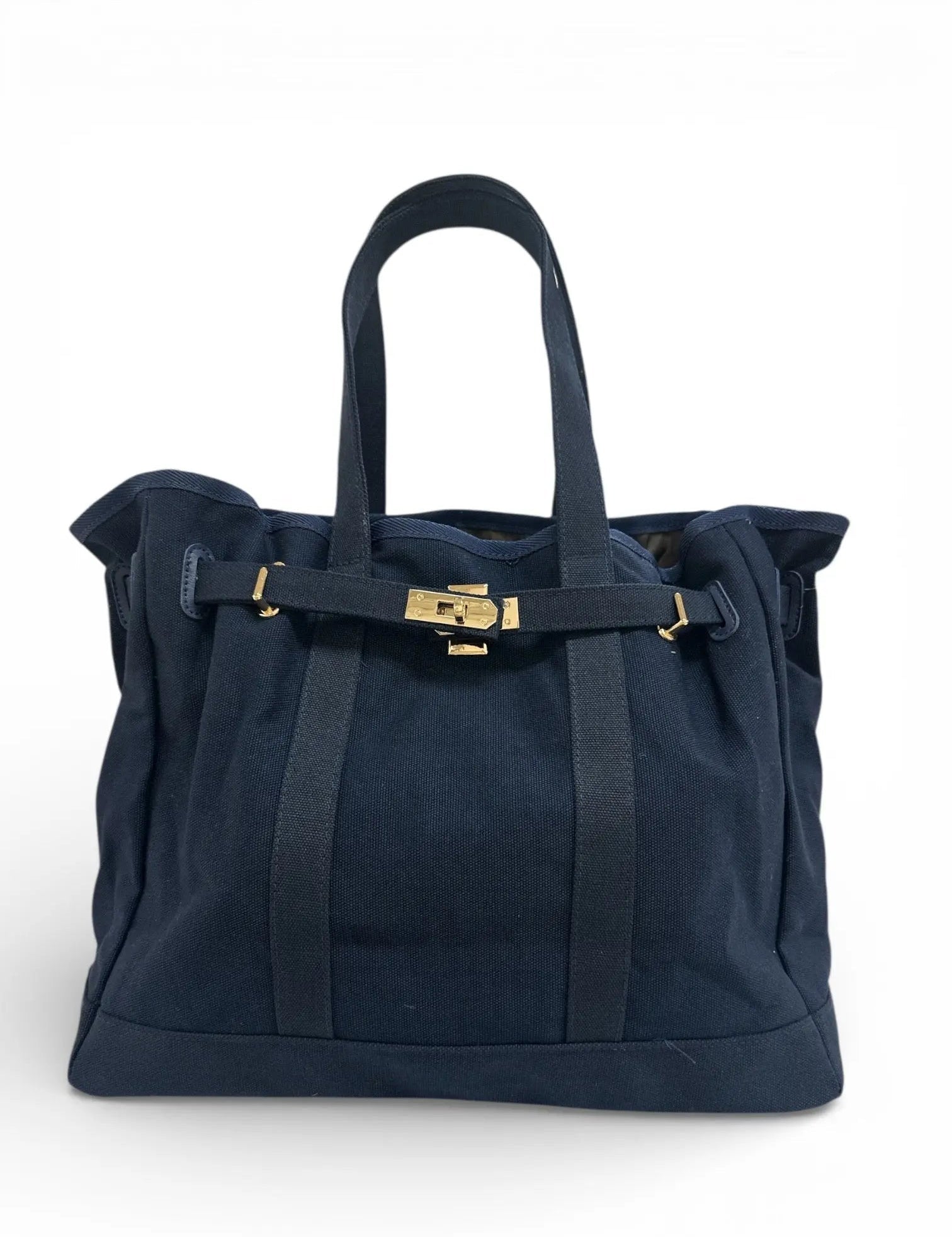 Huntley Equestrian Barnkin Navy Canvas Tote Bag with Gold Hardware - Equiluxe Tack