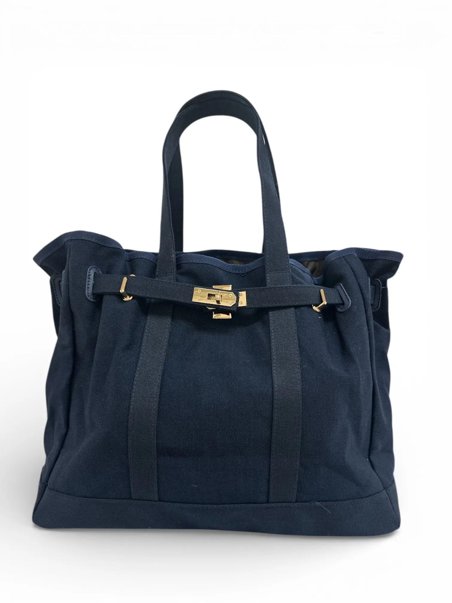Huntley Equestrian Barnkin Navy Canvas Tote Bag with Gold Hardware - Equiluxe Tack
