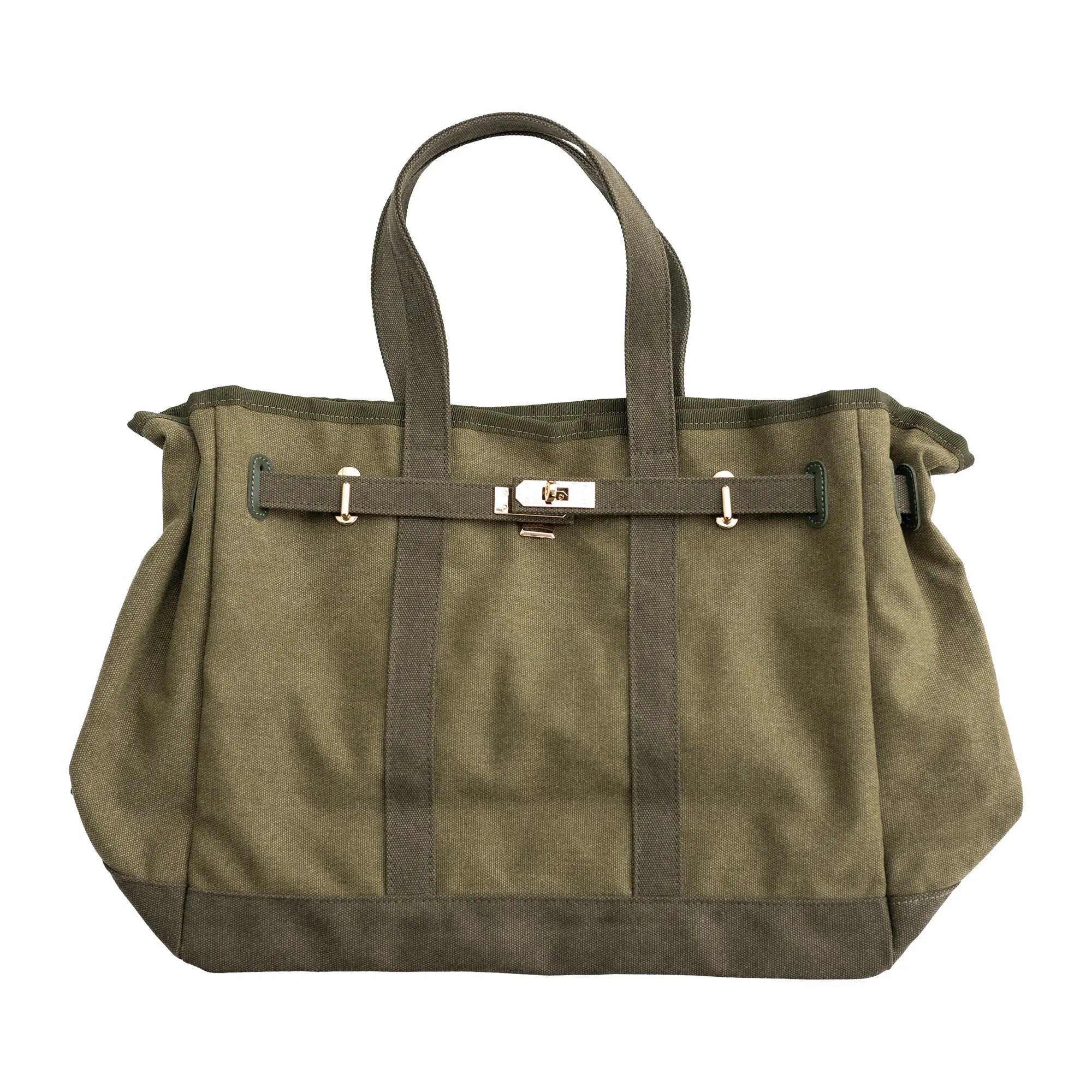 Huntley Equestrian Barnkin Olive Green Canvas Tote Bag with Gold Hardware - Equiluxe Tack