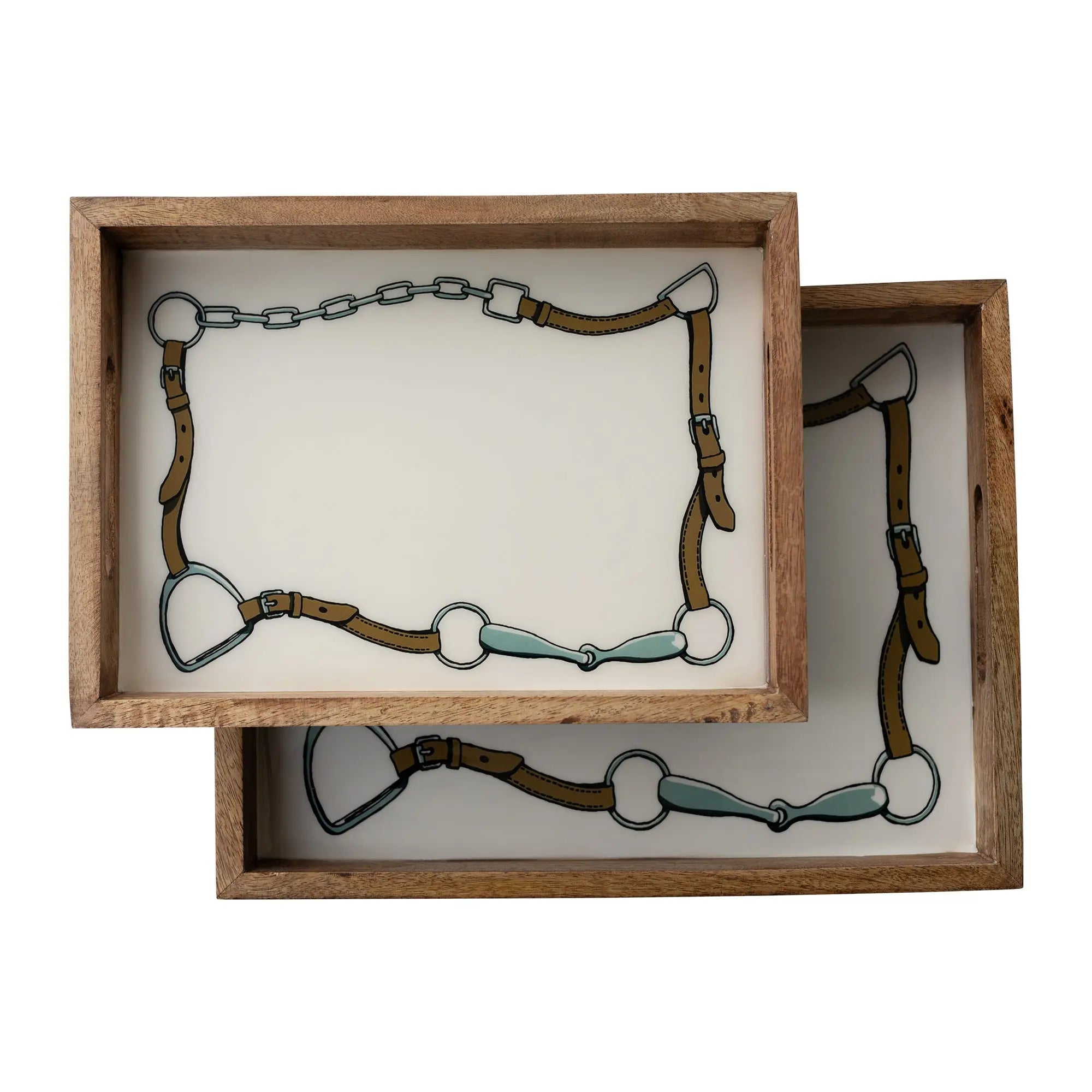 Huntley Equestrian Bridle and Bit Wooden Serving Tray, White-Equestrian Home Decor - Equiluxe Tack
