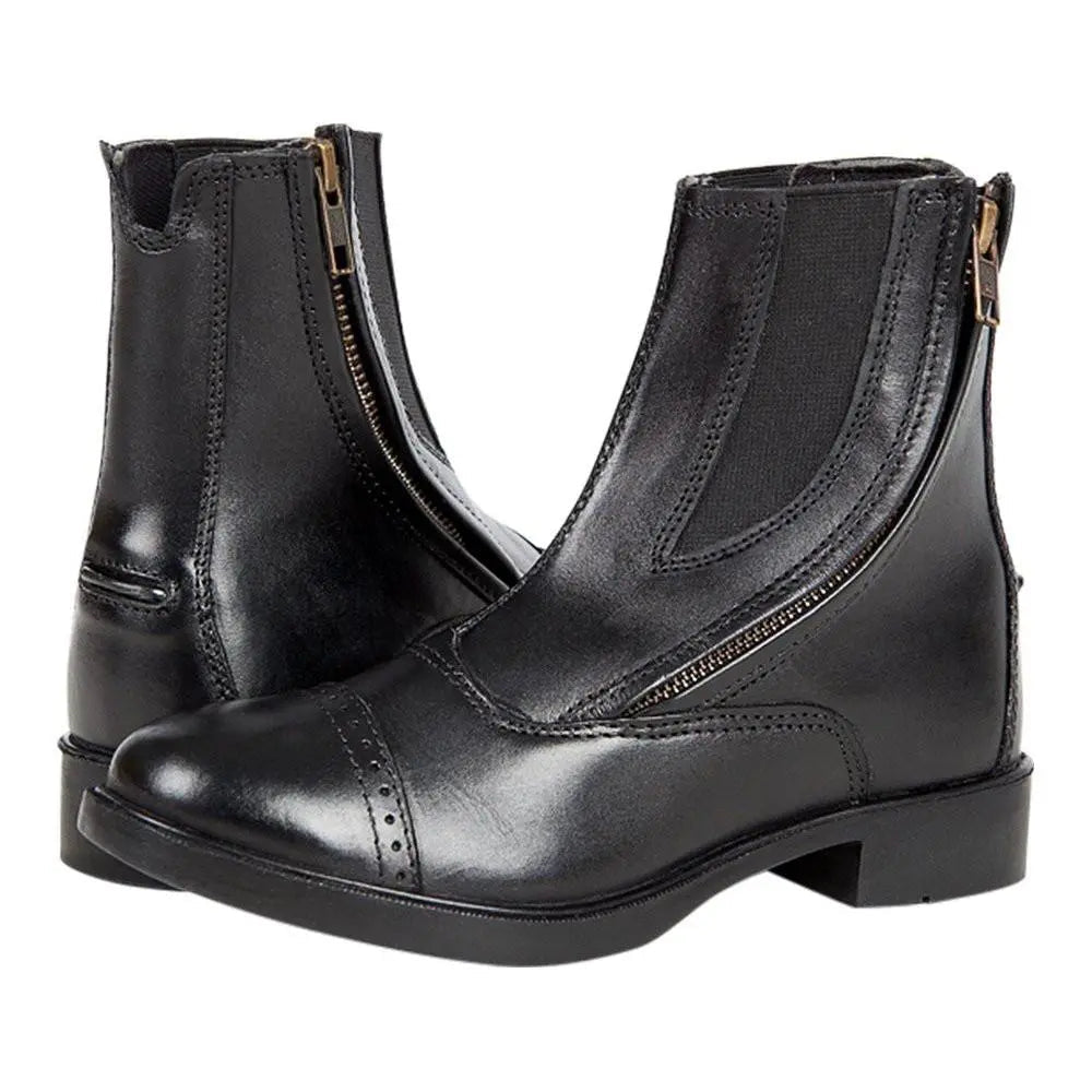 Huntley Equestrian Daisy Clipper Children's Side Zipper Premium Leather Paddock Boots Horse Riding Boots, Black - Equiluxe Tack