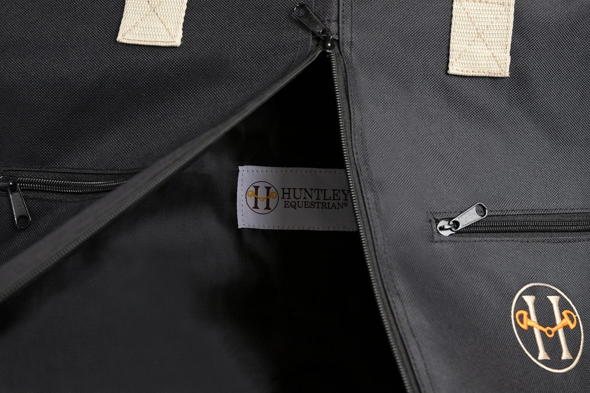 Huntley Equestrian Deluxe Black Travel Carry On Garment Bag with Accessories Zipper Cover for Travel, Business, Horse Shows - Equiluxe Tack