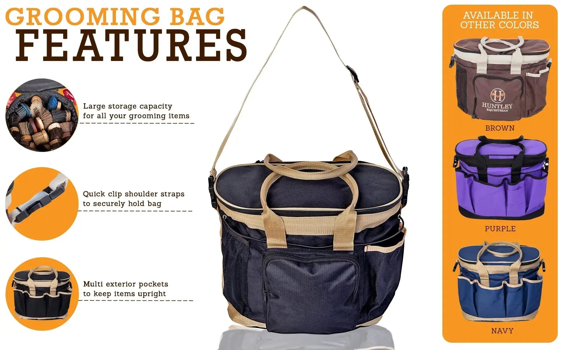 Huntley Equestrian Deluxe Grooming Bag, Brown - Equiluxe Tack