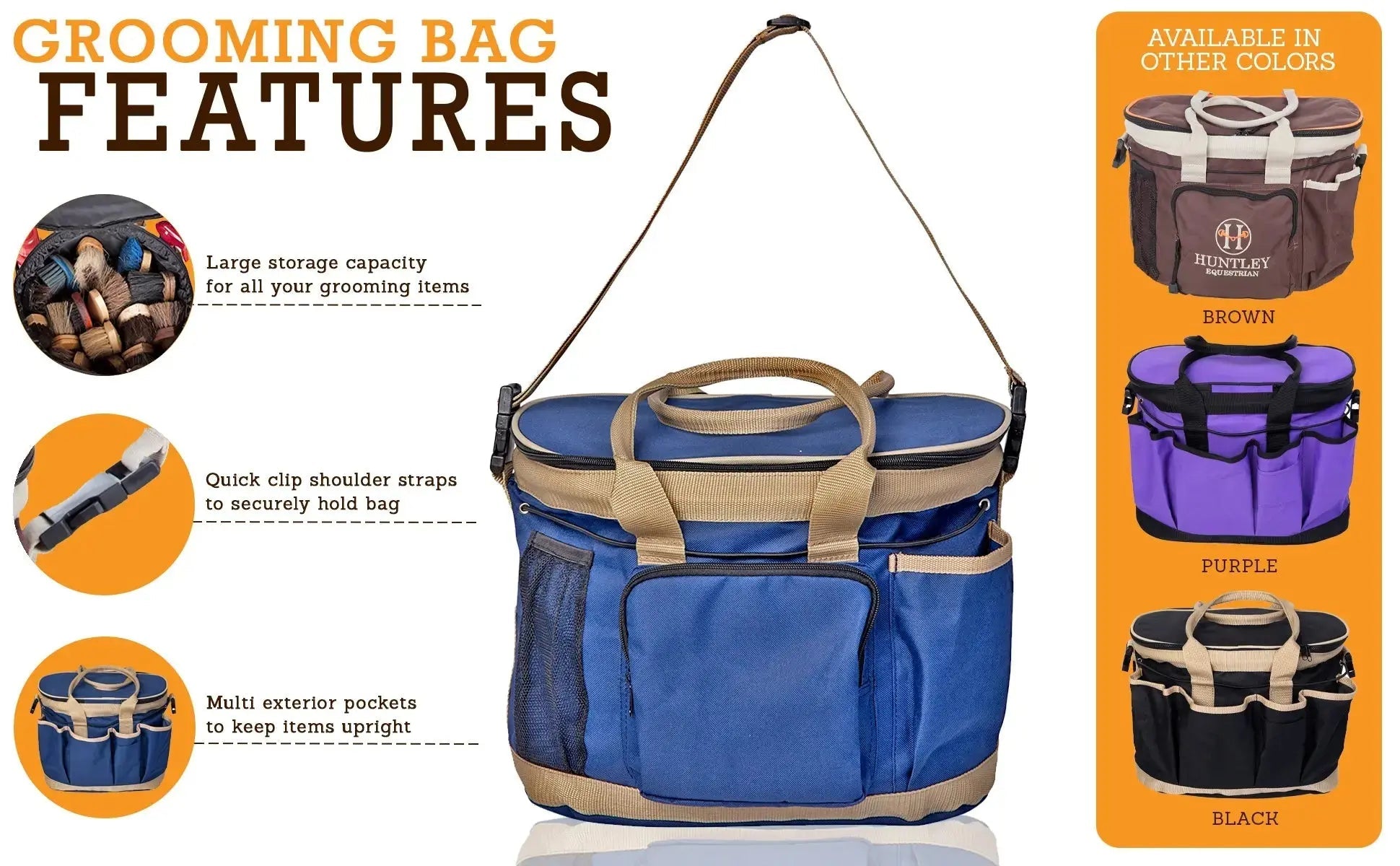 Huntley Equestrian Deluxe Grooming Bag, Brown - Equiluxe Tack