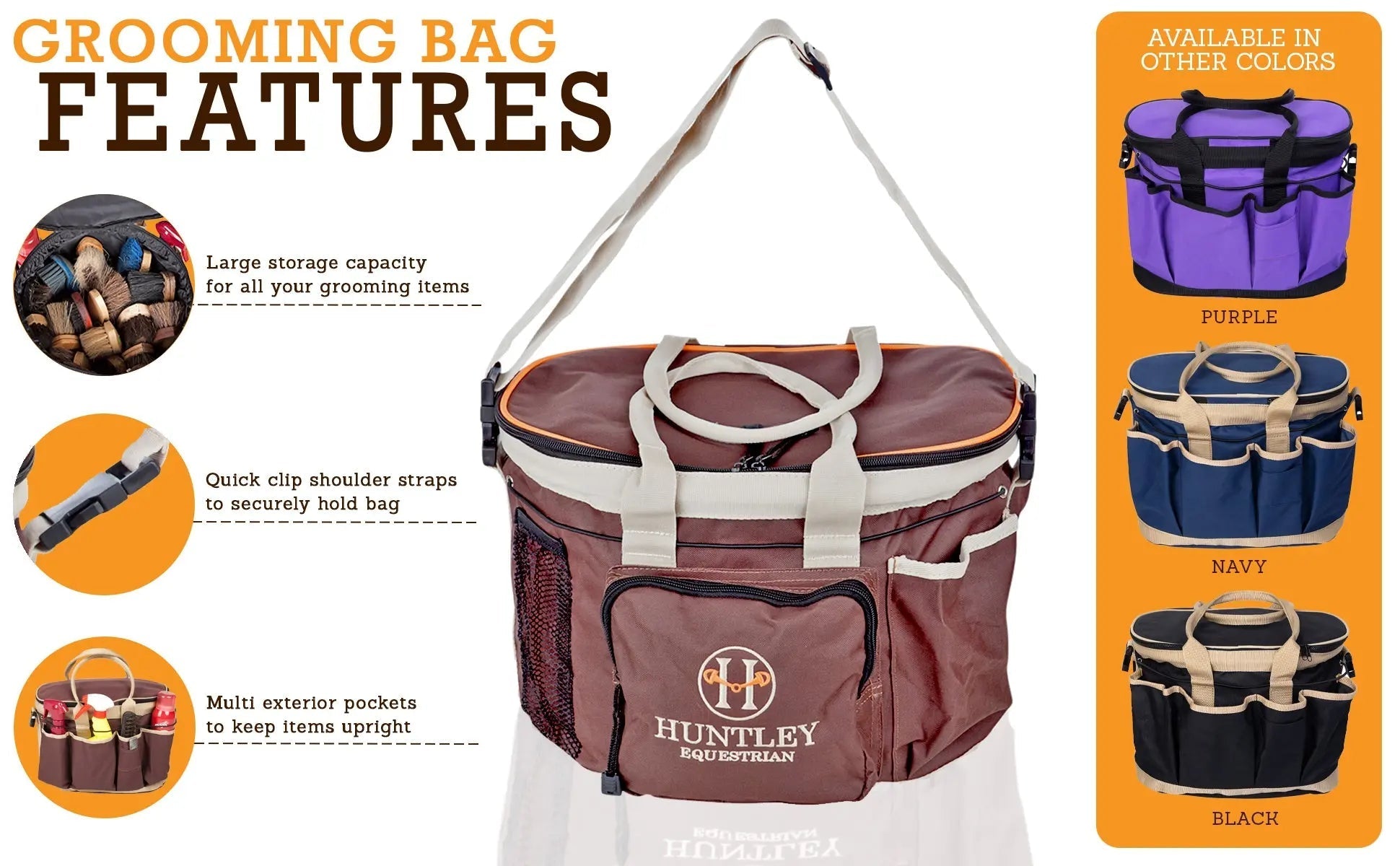 Huntley Equestrian Deluxe Grooming Bag, Brown - Equiluxe Tack