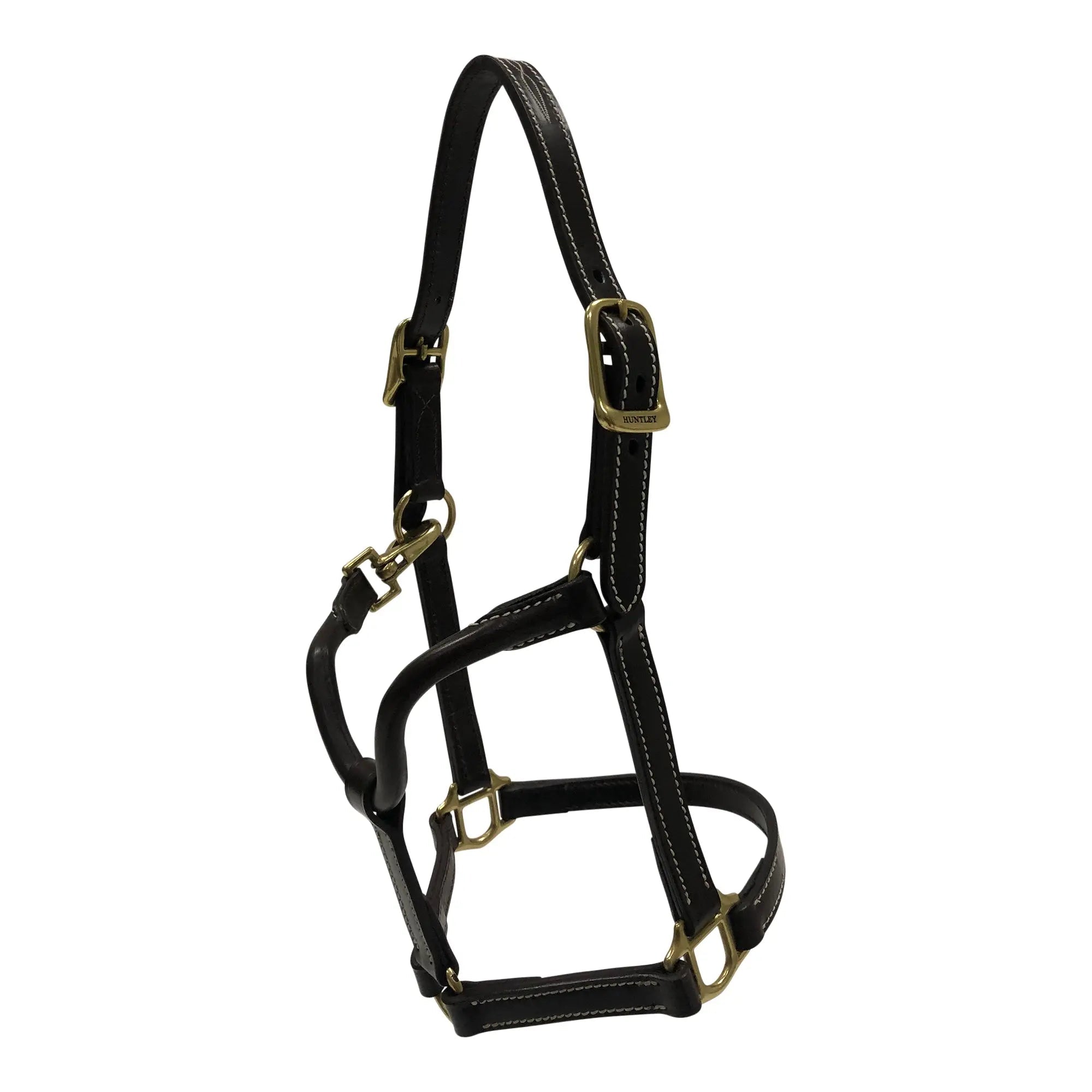Huntley Equestrian Fancy Stitched Adjustable Premium Leather Pony Halter with Brass Hardware - Equiluxe Tack