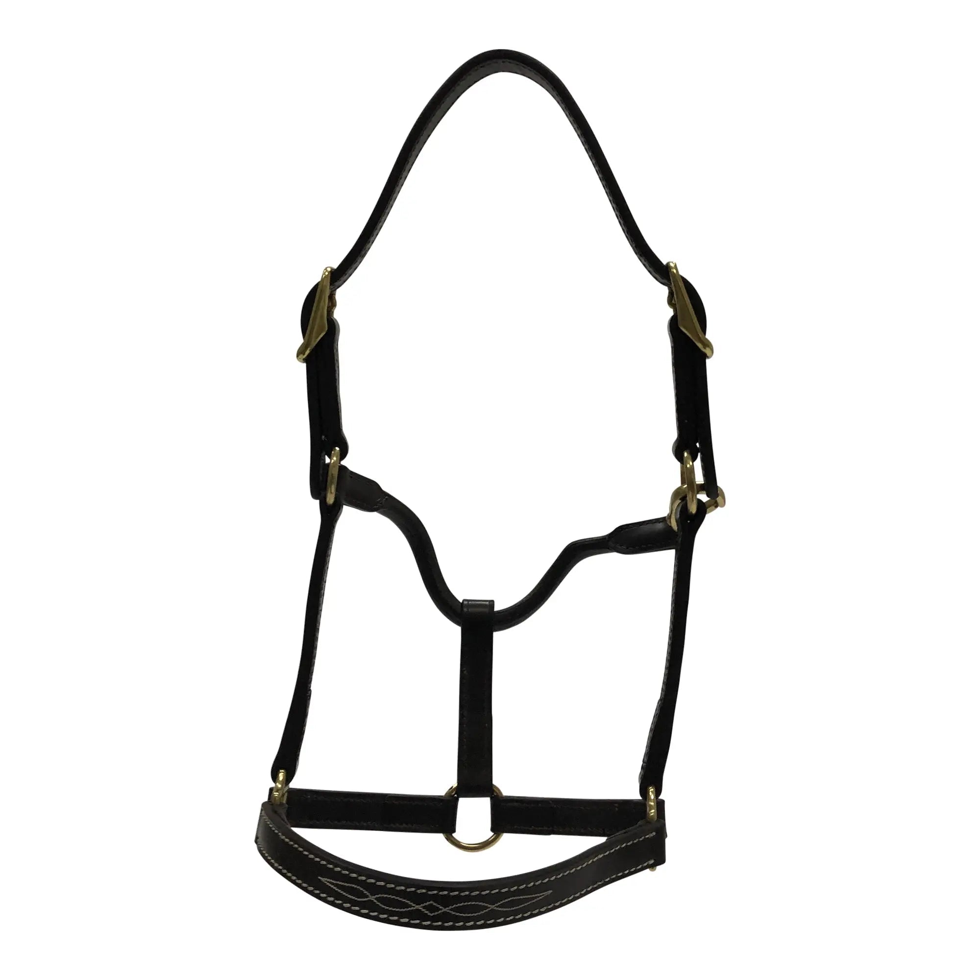 Huntley Equestrian Fancy Stitched Adjustable Premium Leather Pony Halter with Brass Hardware - Equiluxe Tack
