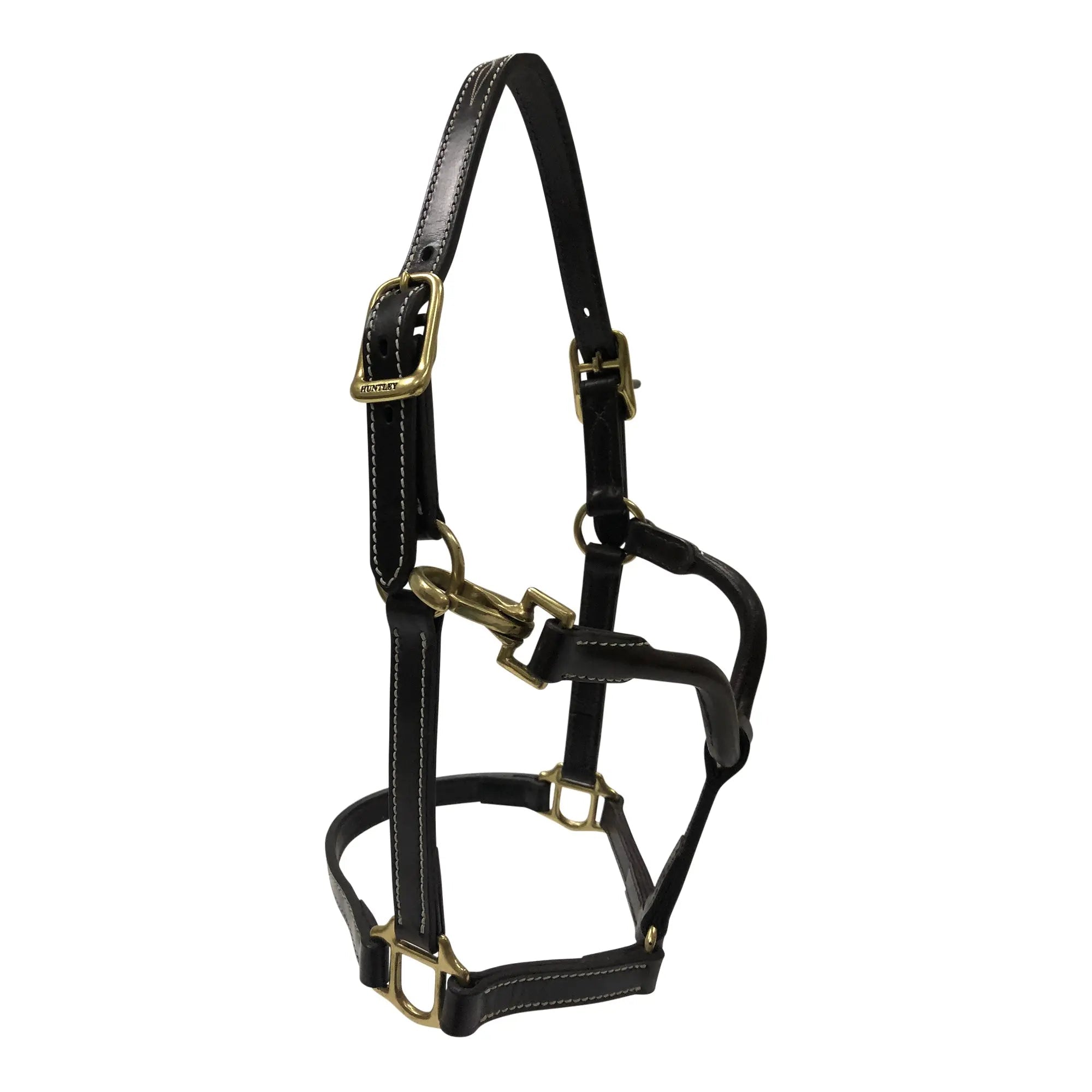 Huntley Equestrian Fancy Stitched Adjustable Premium Leather Pony Halter with Brass Hardware - Equiluxe Tack