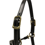 Huntley Equestrian Fancy Stitched Adjustable Premium Leather Pony Halter with Brass Hardware - Equiluxe Tack