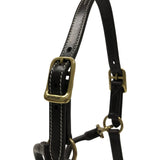 Huntley Equestrian Fancy Stitched Adjustable Premium Leather Pony Halter with Brass Hardware - Equiluxe Tack