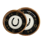 Huntley Equestrian Horsehoe and Bit Round Wooden Tray-Black and Gold Equestrian Home Decor - Equiluxe Tack